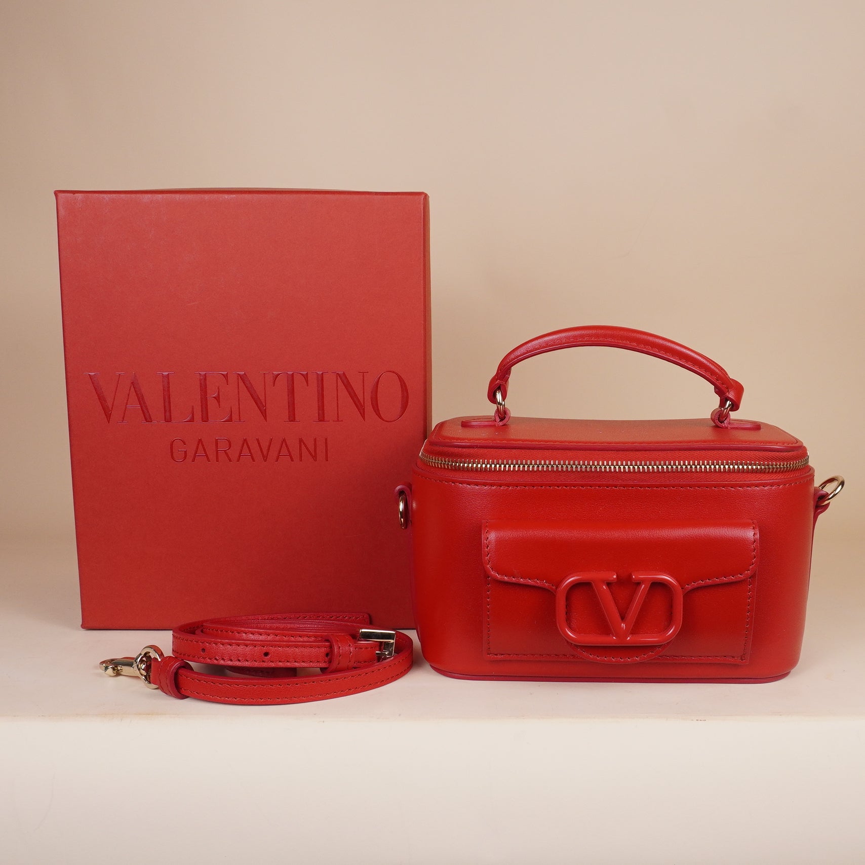 PRE-OWNED Red Leather Mini Loco VLogo Crossbody Bag