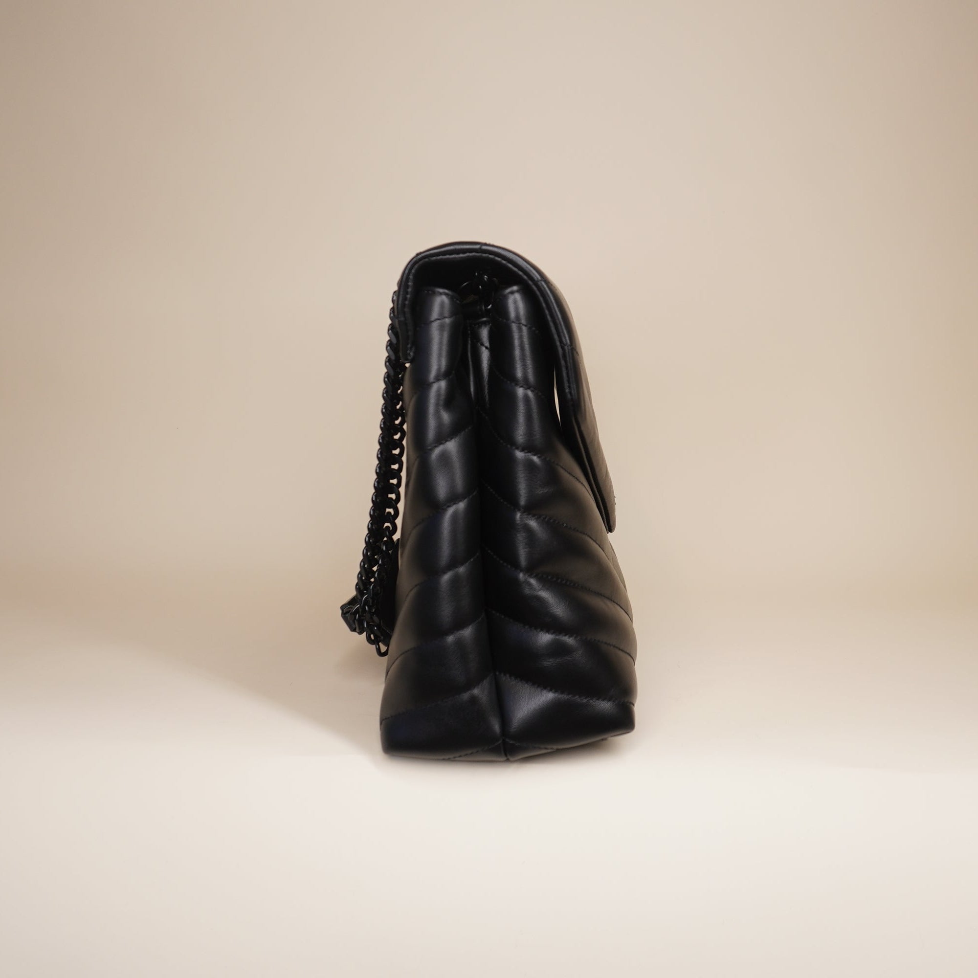 PRE-OWNED Calfskin Y Quilted Monogram Monochrome Medium Loulou Chain Satchel Black