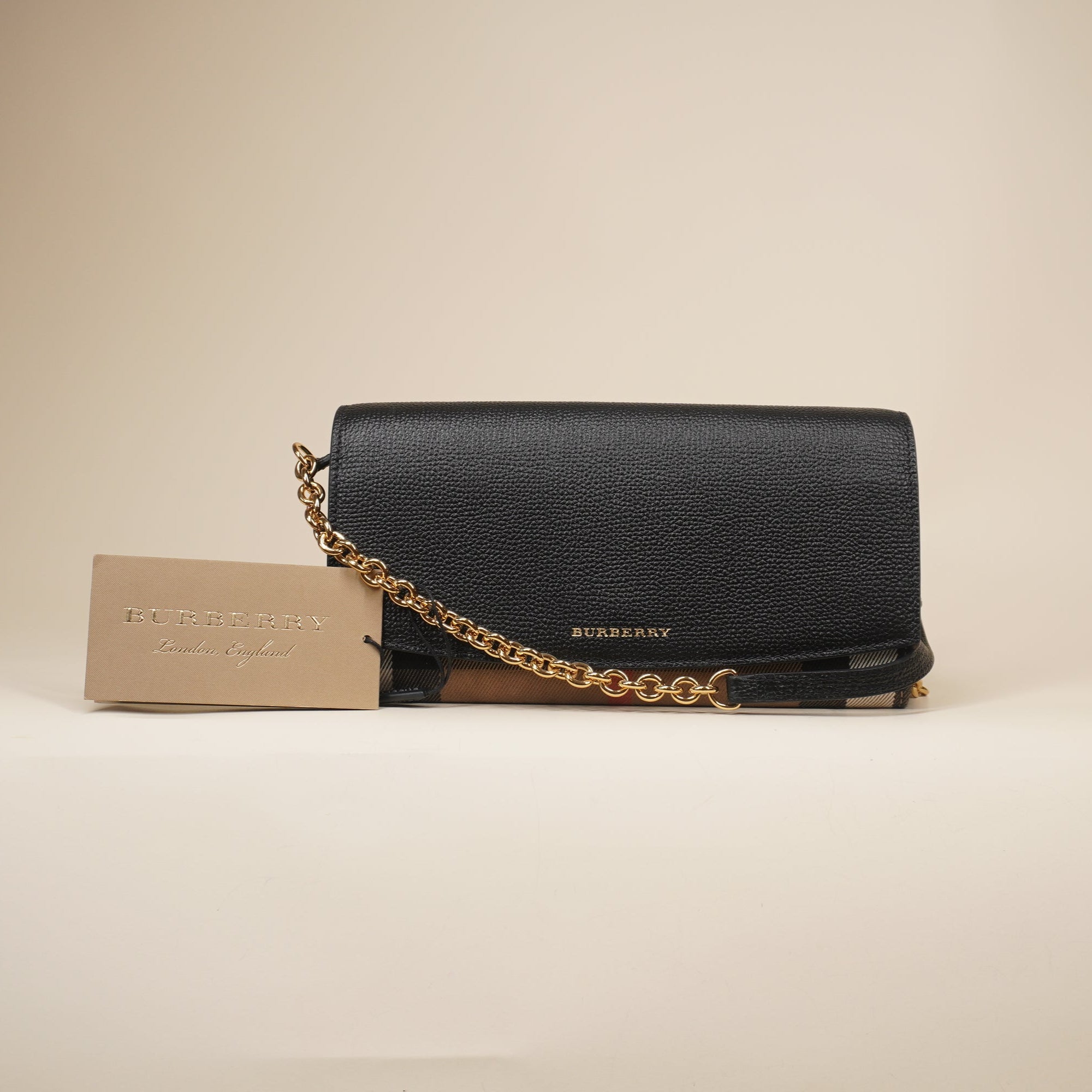 PRE-OWNED Calfskin House Check Henley Wallet On Chain Black