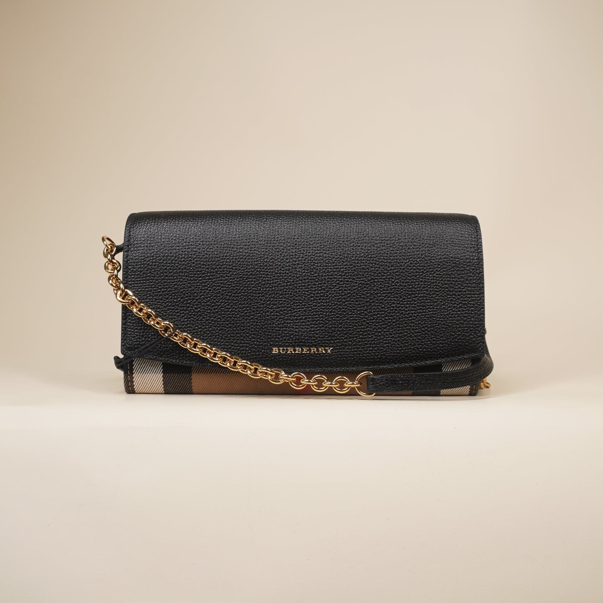 PRE-OWNED Calfskin House Check Henley Wallet On Chain Black