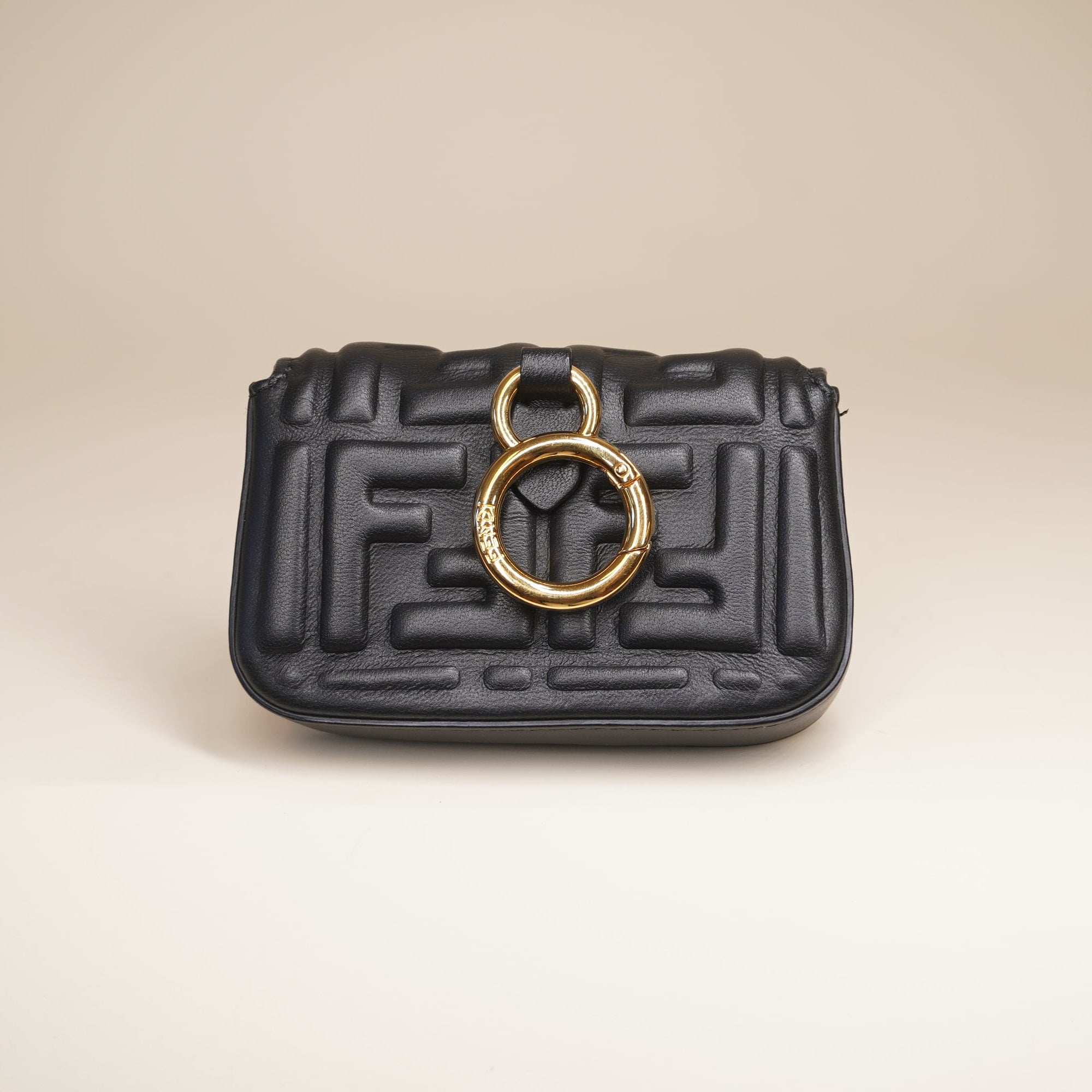 PRE-OWNED Nappa Matisse FF Embossed Nano Baguette Charm Black