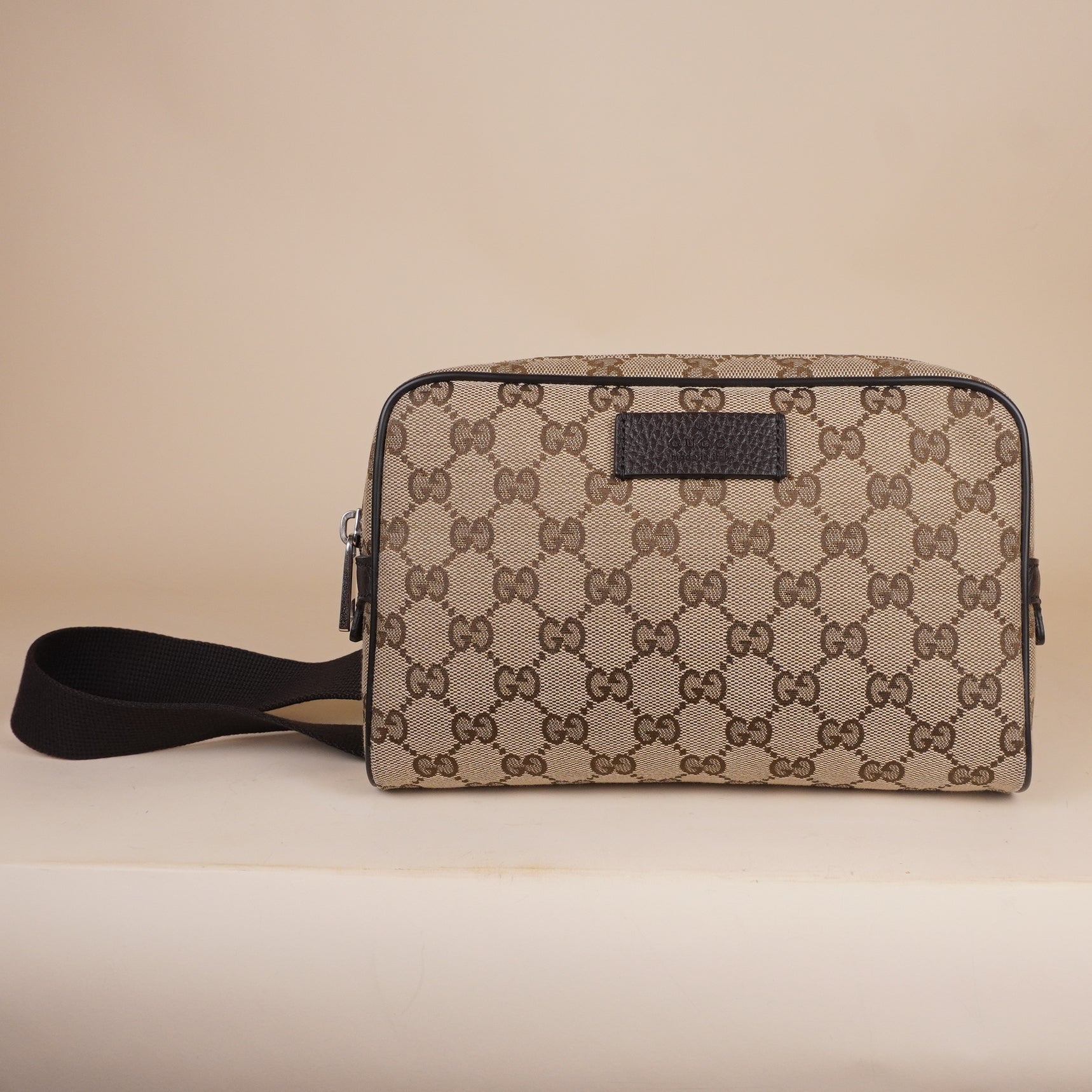 PRE-OWNED GG Monogram Belt Bag Dark Brown