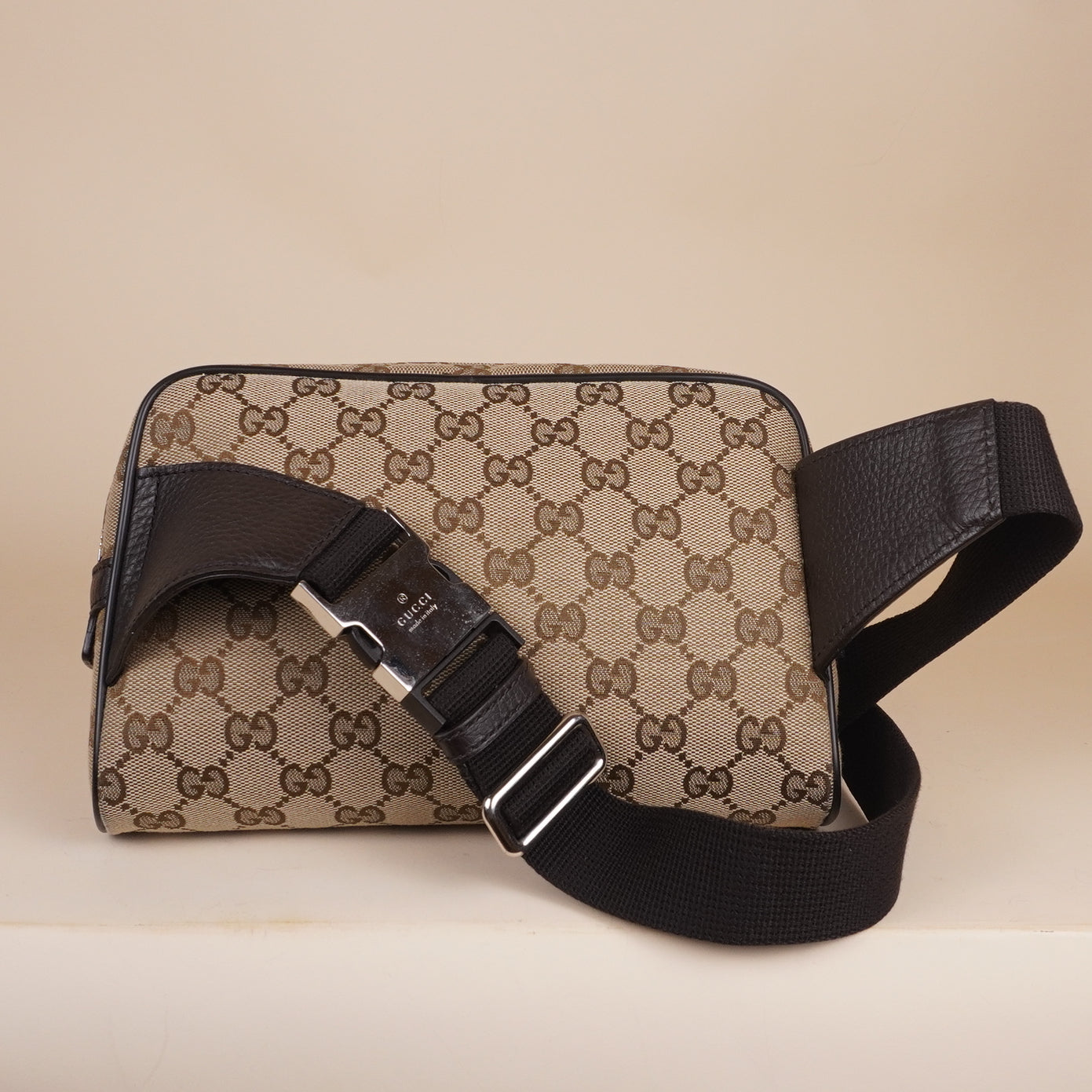 PRE-OWNED GG Monogram Belt Bag Dark Brown