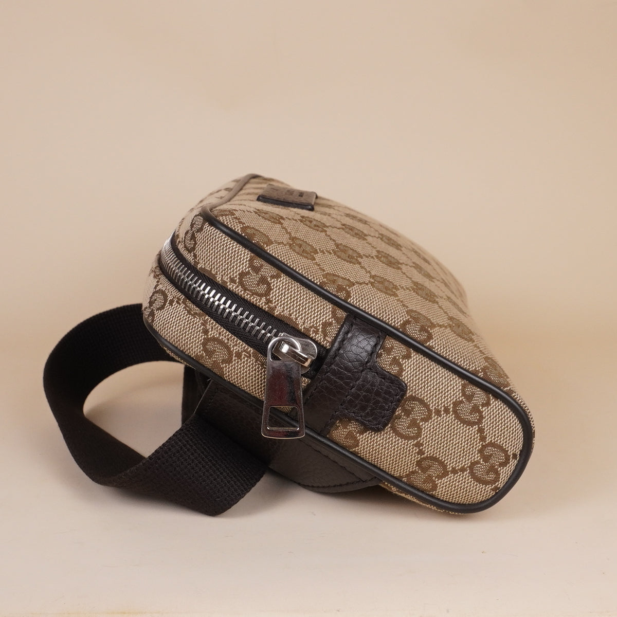 PRE-OWNED GG Monogram Belt Bag Dark Brown