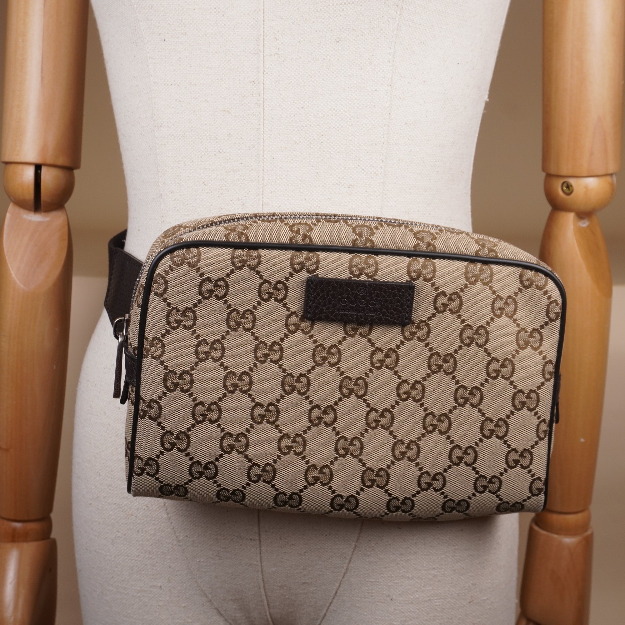 PRE-OWNED GG Monogram Belt Bag Dark Brown