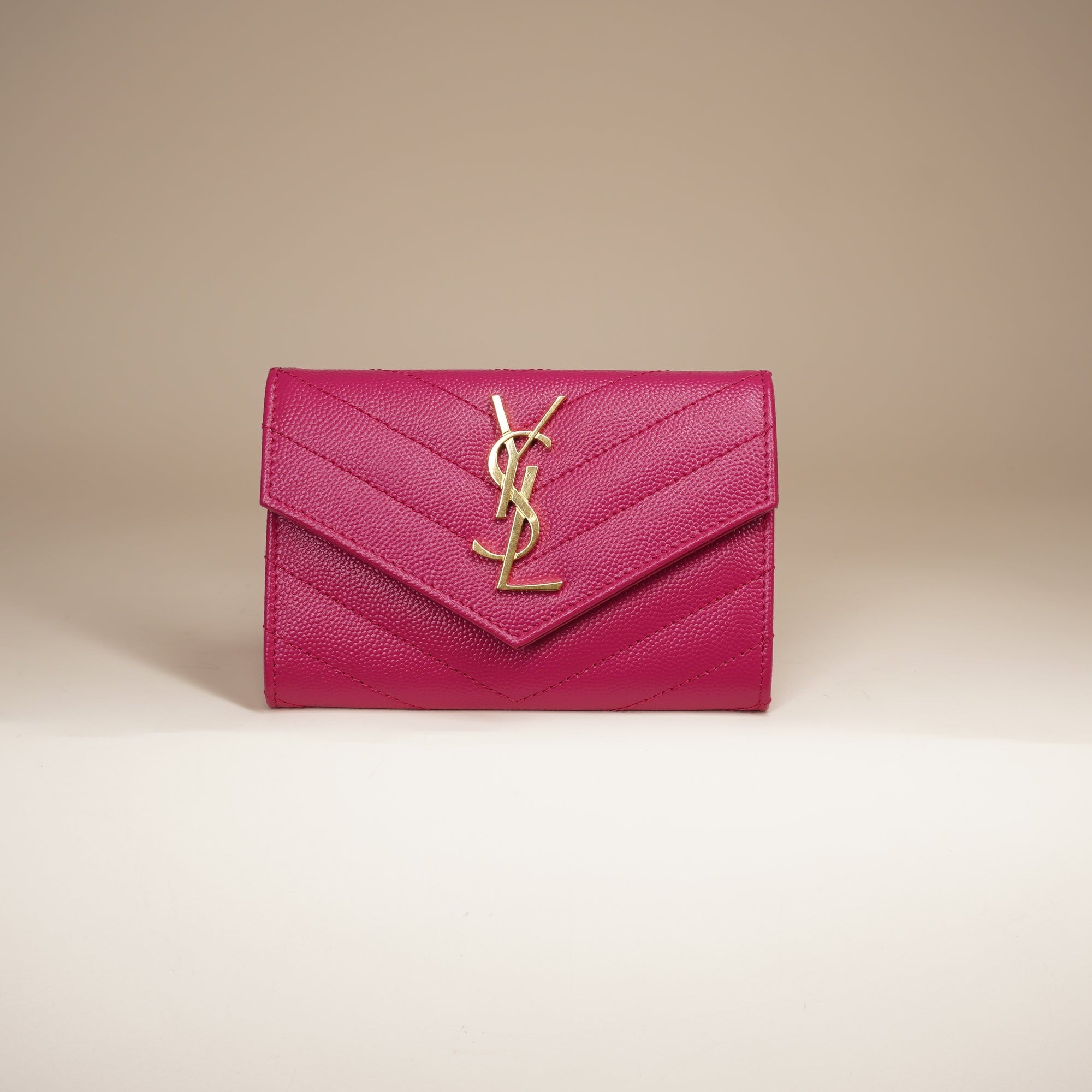 PRE-OWNED YSL Cassandre Grain De Poudre Envelope Wallet Small Fuchsia