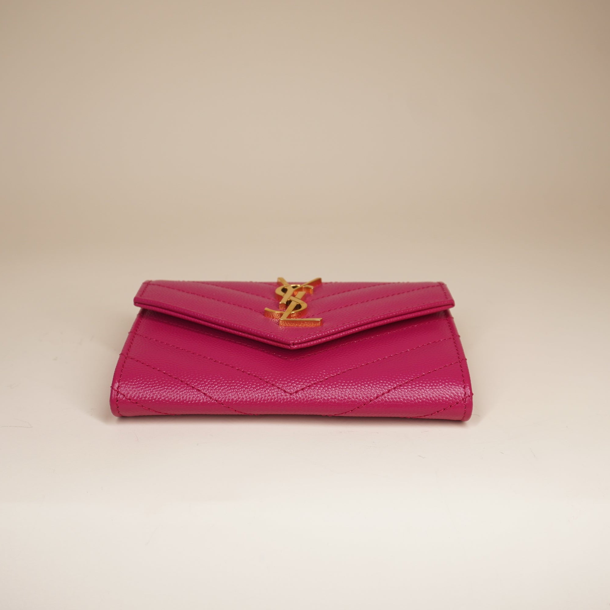 PRE-OWNED YSL Cassandre Grain De Poudre Envelope Wallet Small Fuchsia