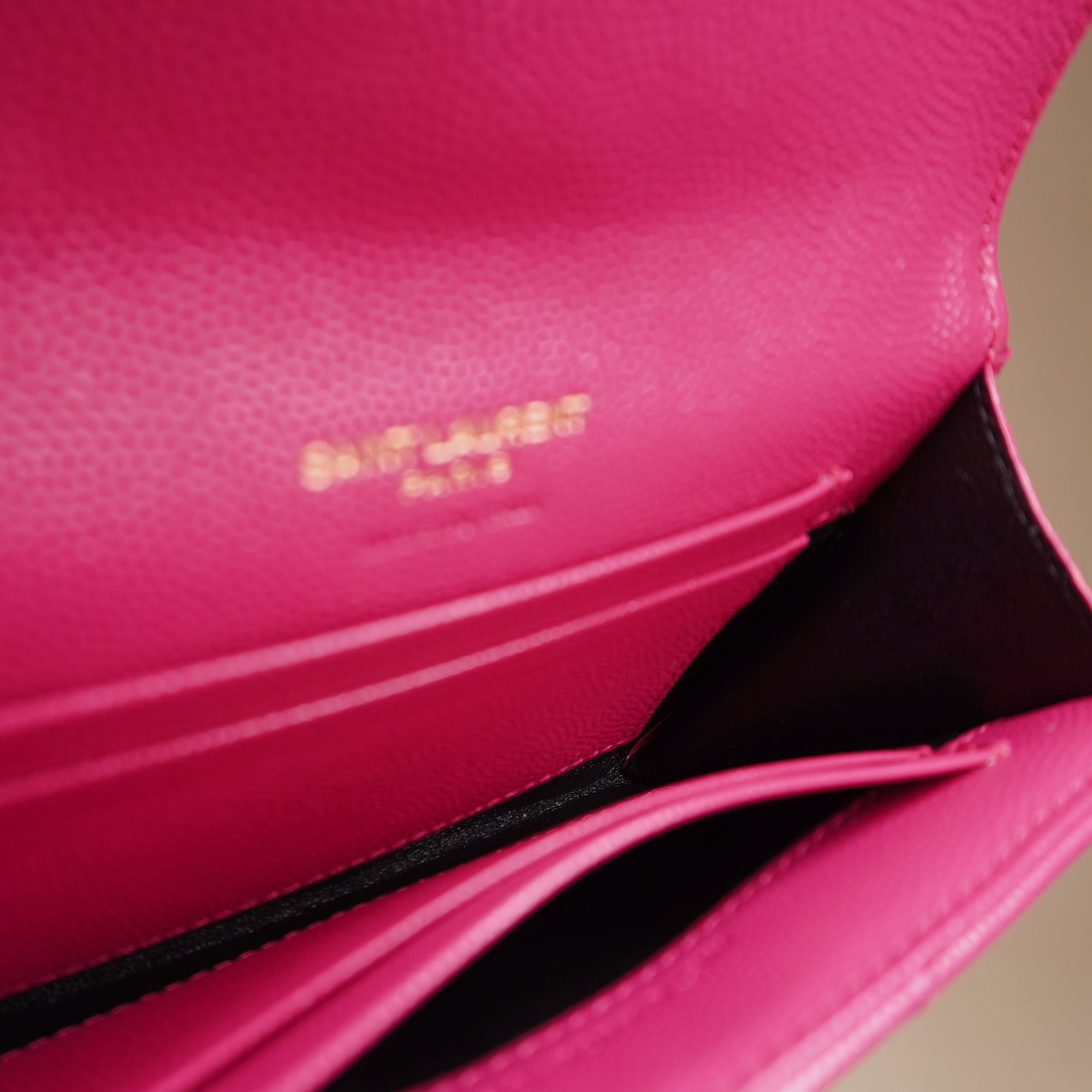 PRE-OWNED YSL Cassandre Grain De Poudre Envelope Wallet Small Fuchsia