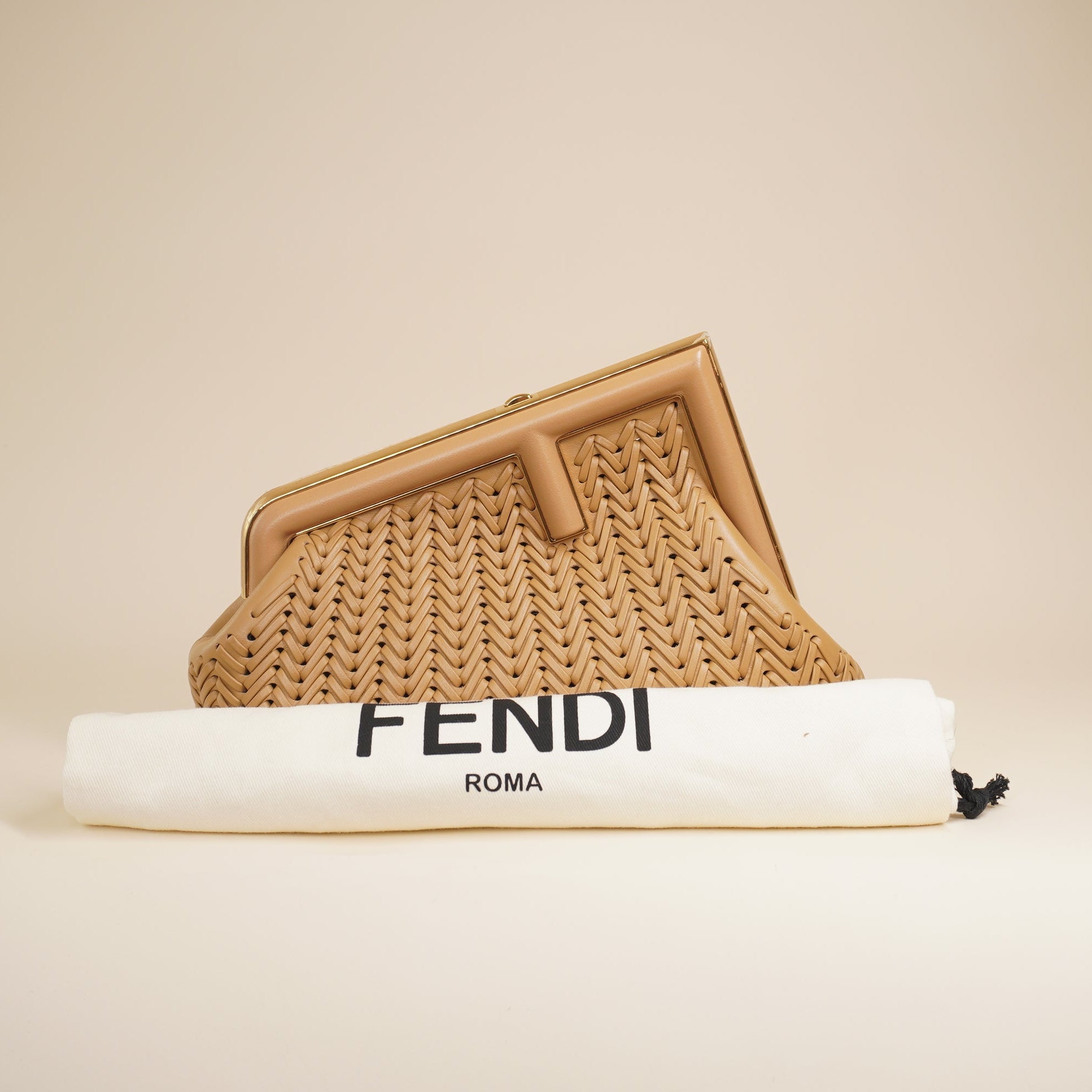 PRE-OWNED Vitello Grace Intreccio Nappa Small Fendi First Brown