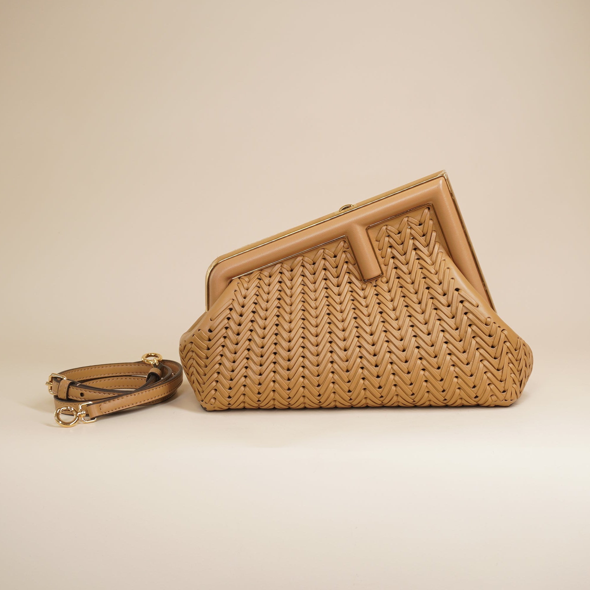 PRE-OWNED Vitello Grace Intreccio Nappa Small Fendi First Brown