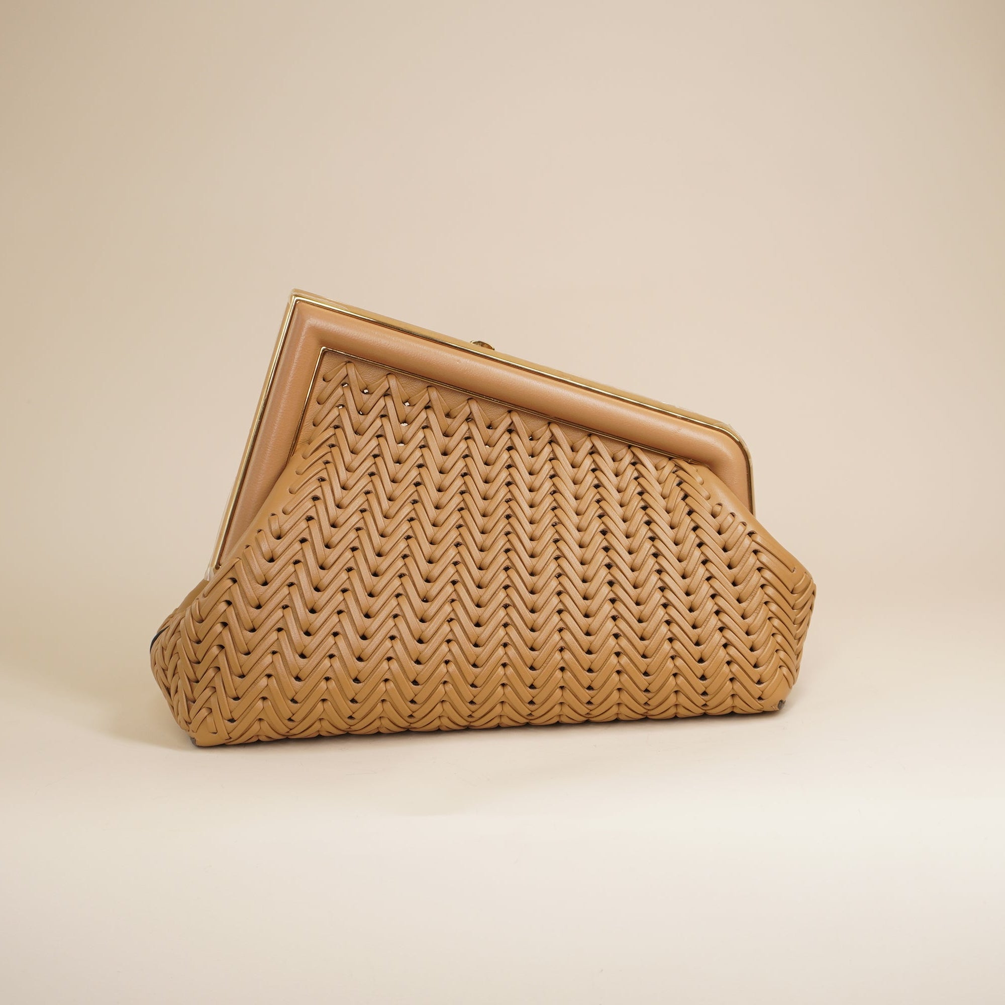 PRE-OWNED Vitello Grace Intreccio Nappa Small Fendi First Brown