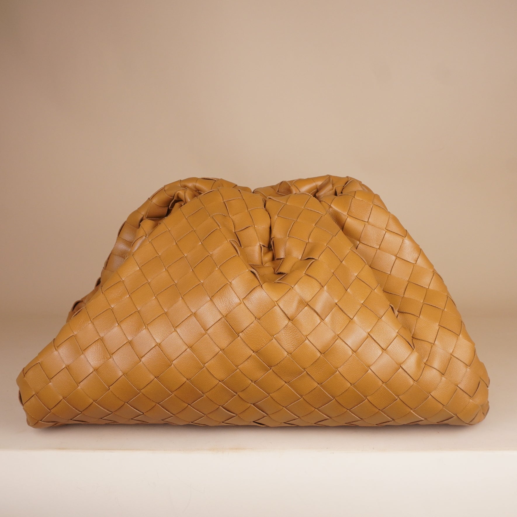 PRE-OWNED Nappa Maxi Intrecciato The Pouch Oversized Clutch Caramel