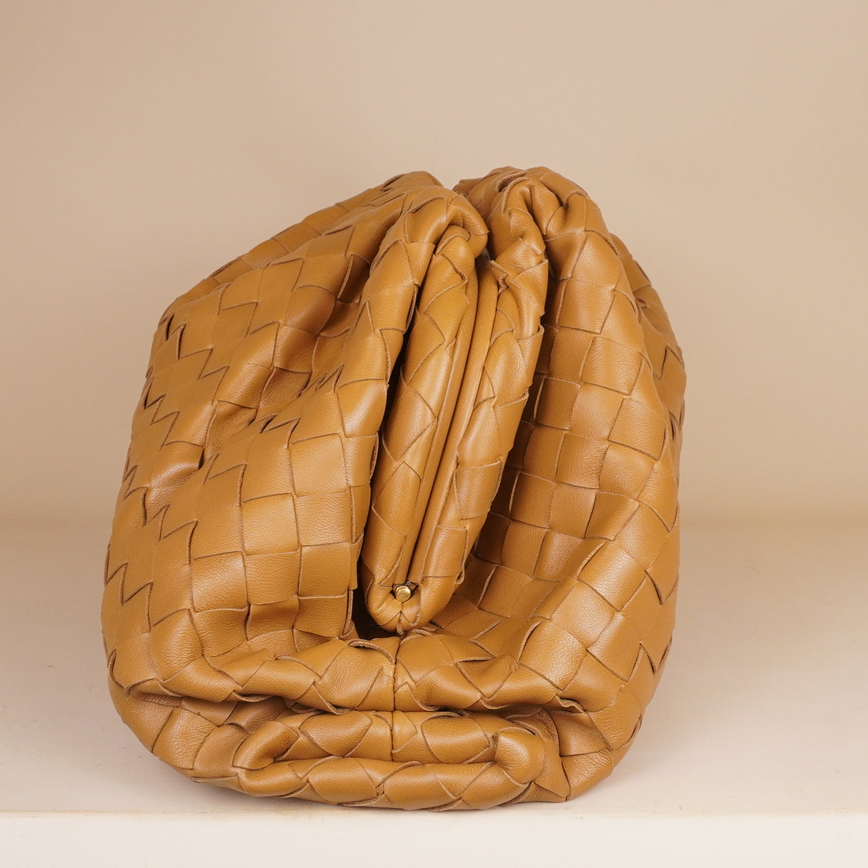 PRE-OWNED Nappa Maxi Intrecciato The Pouch Oversized Clutch Caramel