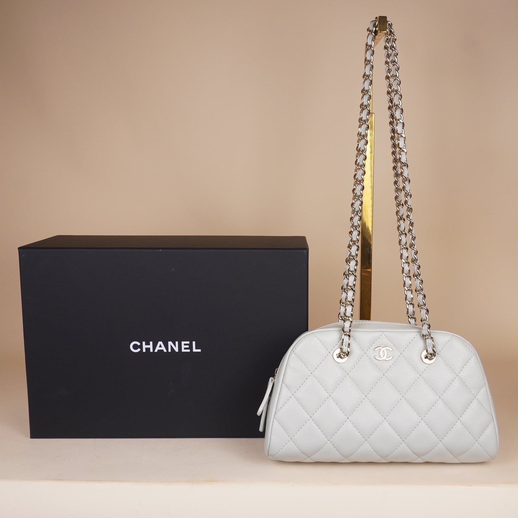 PRE-OWNED CC Mademoiselle Bowling Bag in White Calfskin