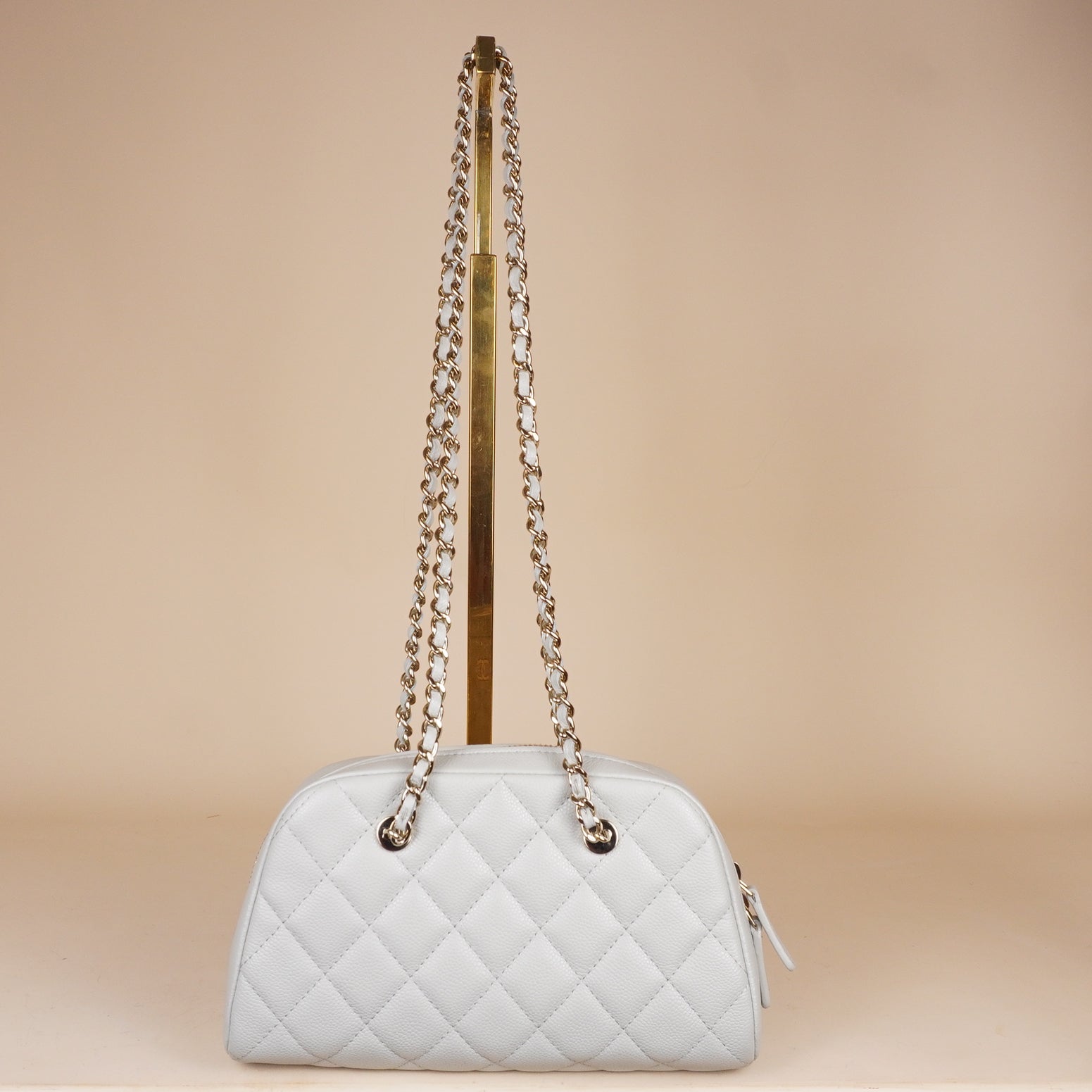 PRE-OWNED CC Mademoiselle Bowling Bag in White Calfskin