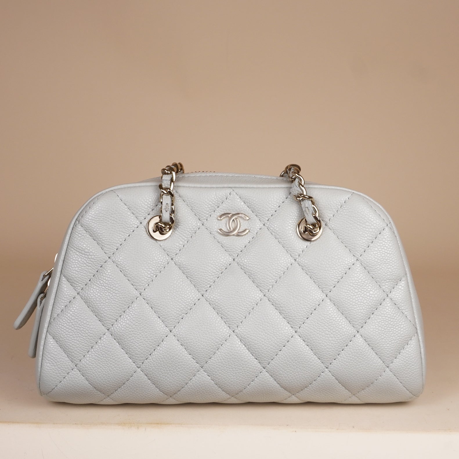 PRE-OWNED CC Mademoiselle Bowling Bag in White Calfskin