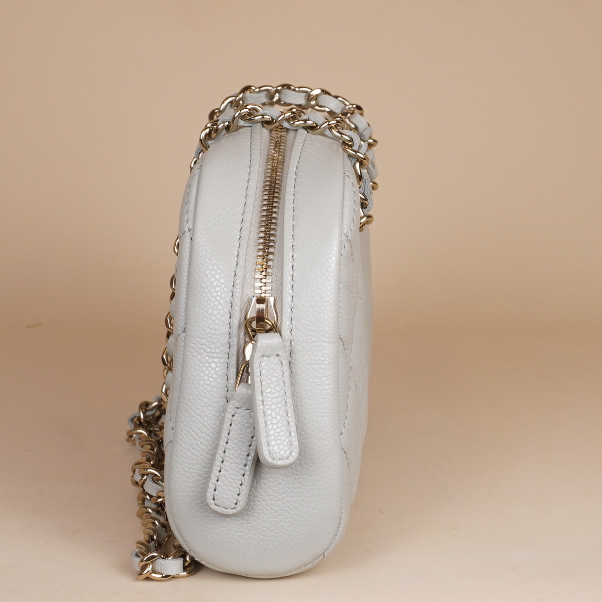 PRE-OWNED CC Mademoiselle Bowling Bag in White Calfskin