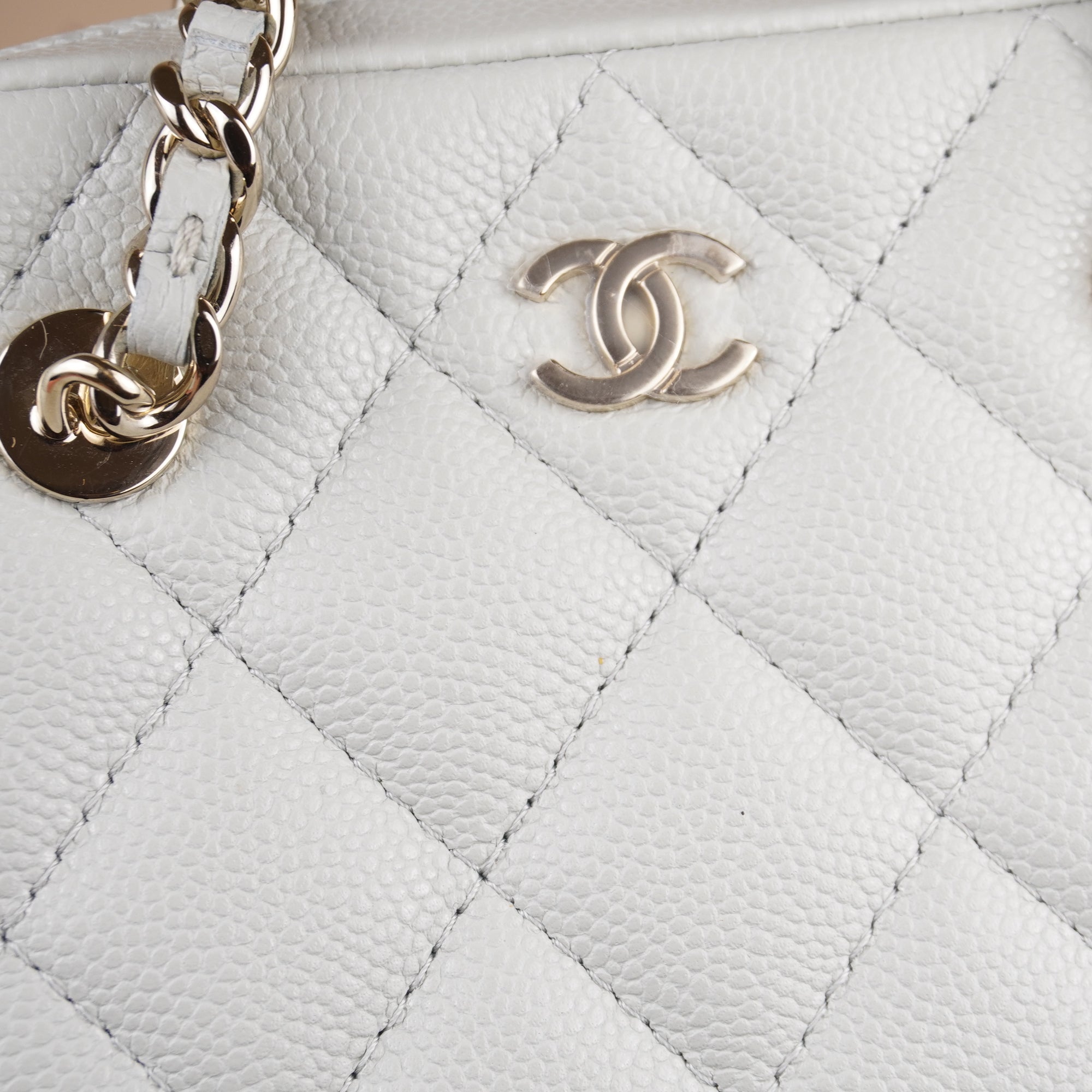 PRE-OWNED CC Mademoiselle Bowling Bag in White Calfskin