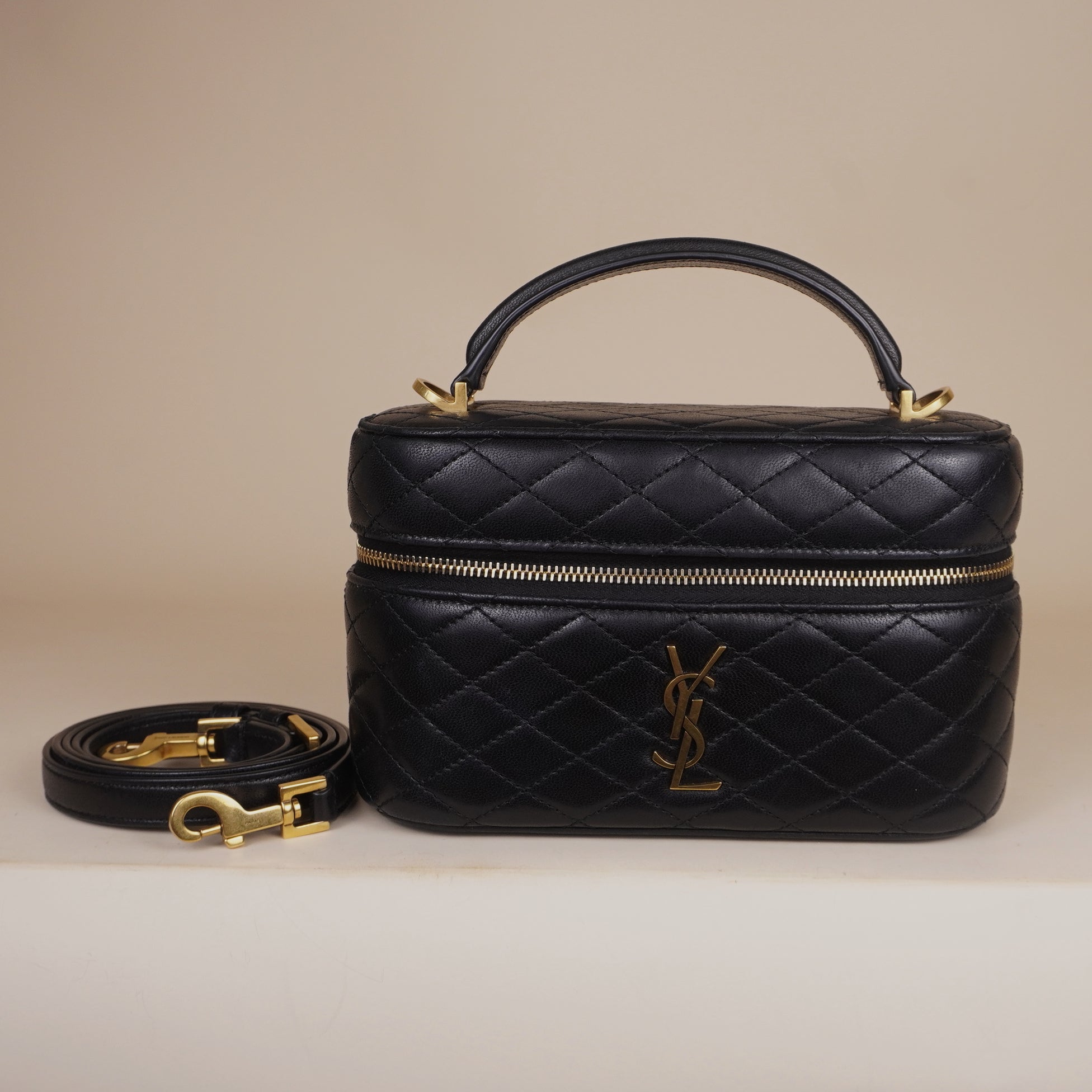 PRE-OWNED Lambskin Quilted Mini Gaby Vanity Case Black