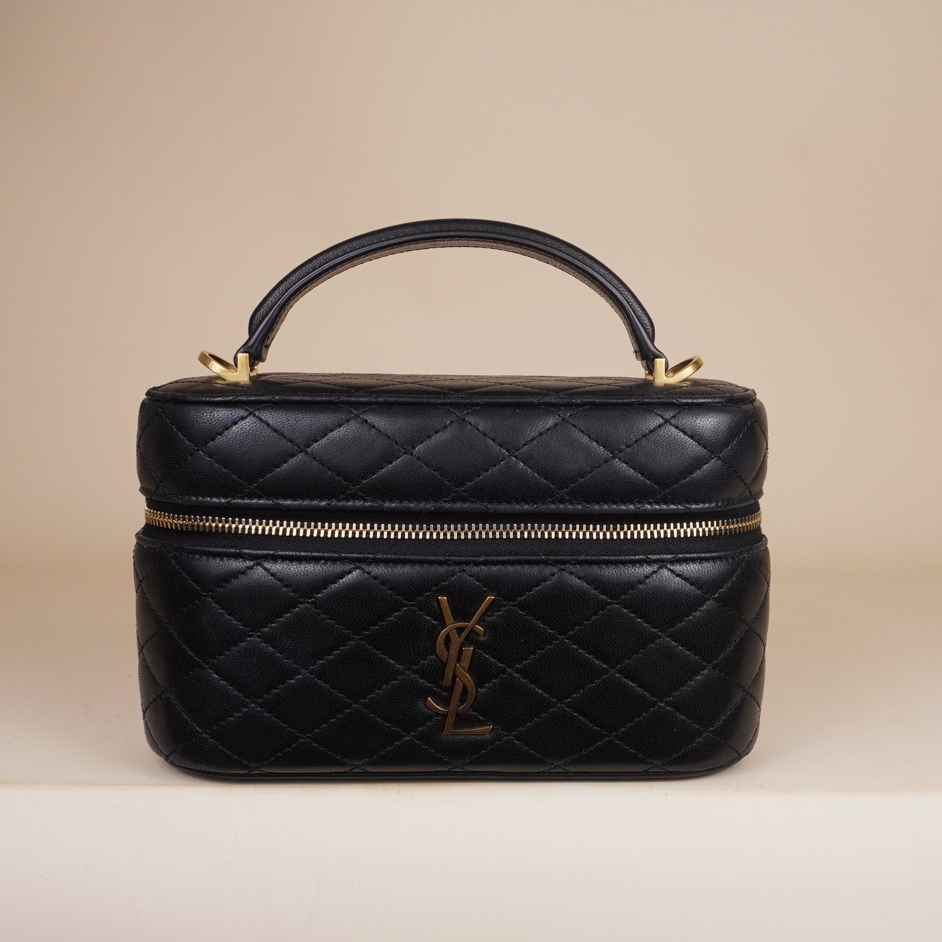 PRE-OWNED Lambskin Quilted Mini Gaby Vanity Case Black