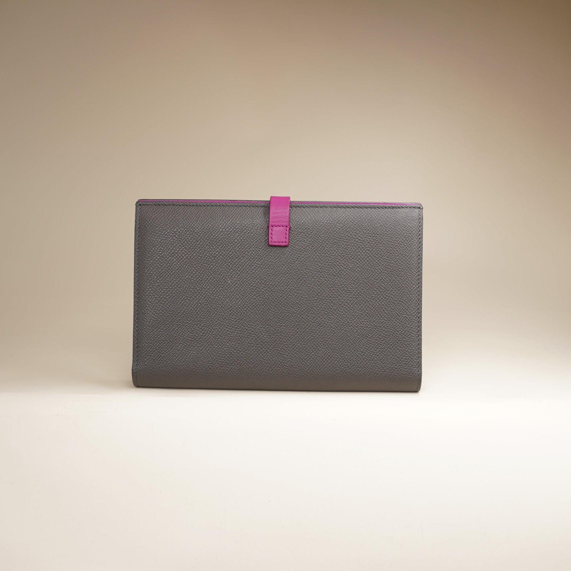 PRE-OWNED Grey Grained Calfskin Large Multifunction Strap Wallet