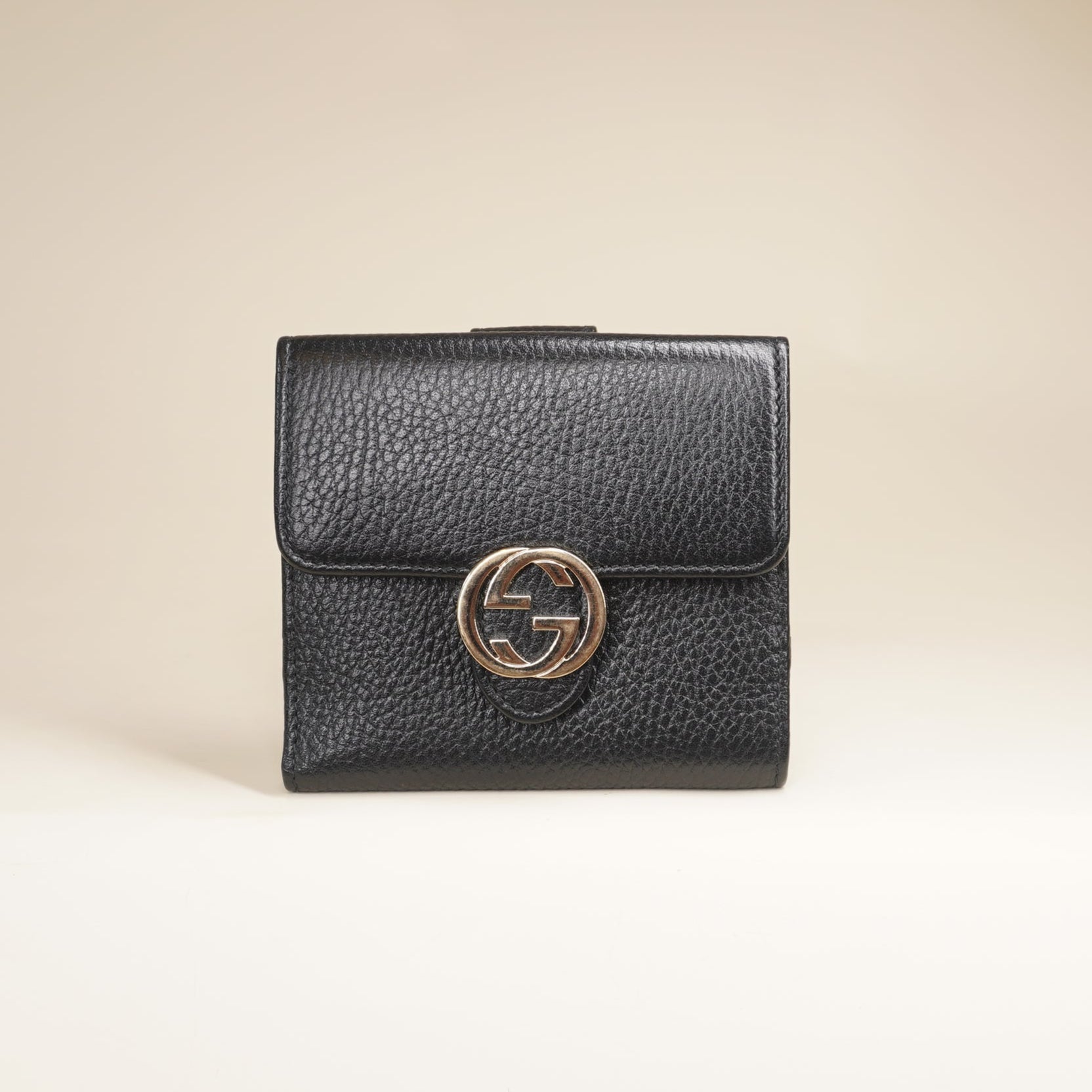 PRE-OWNED Dollar Calfskin Interlocking G French Wallet Black