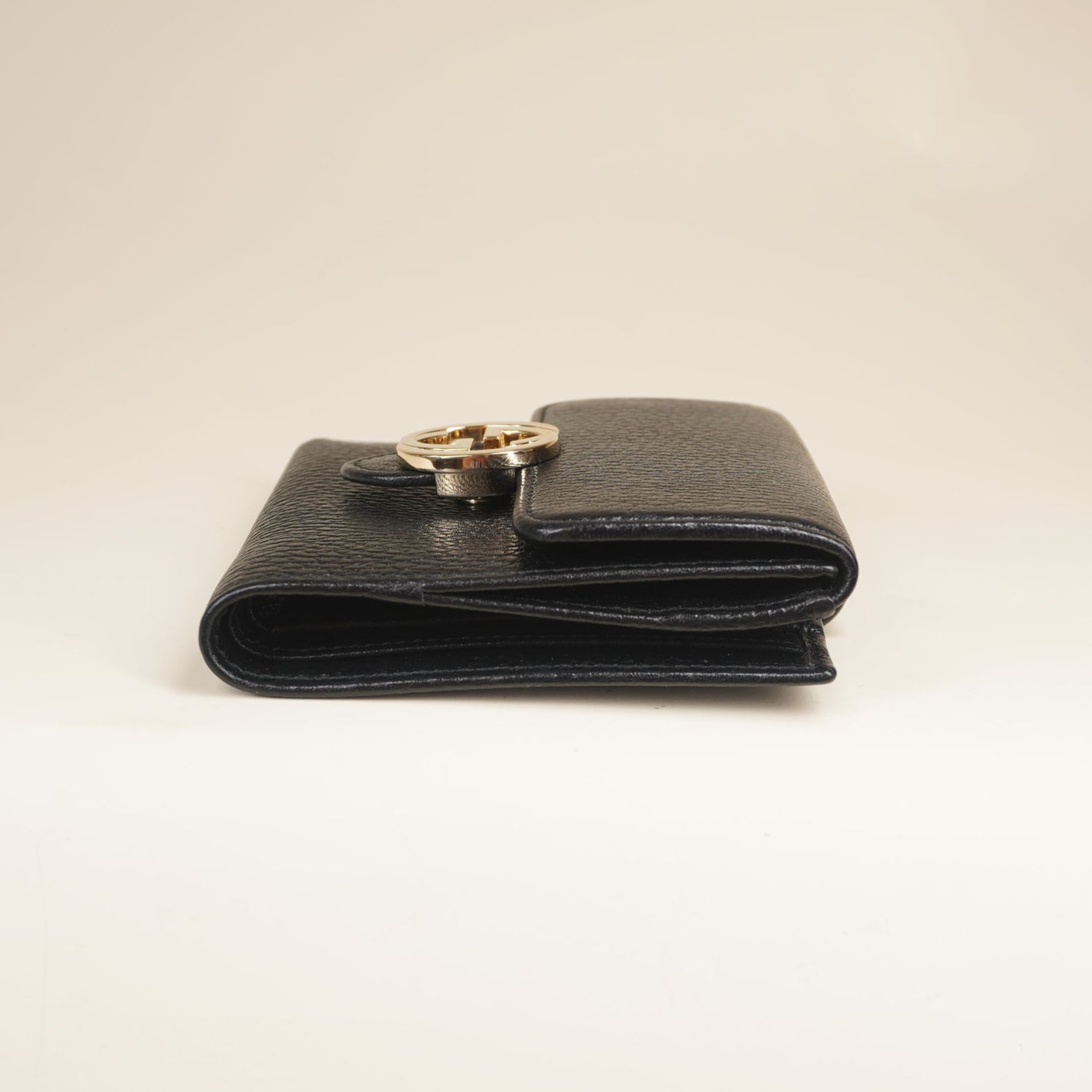 PRE-OWNED Dollar Calfskin Interlocking G French Wallet Black