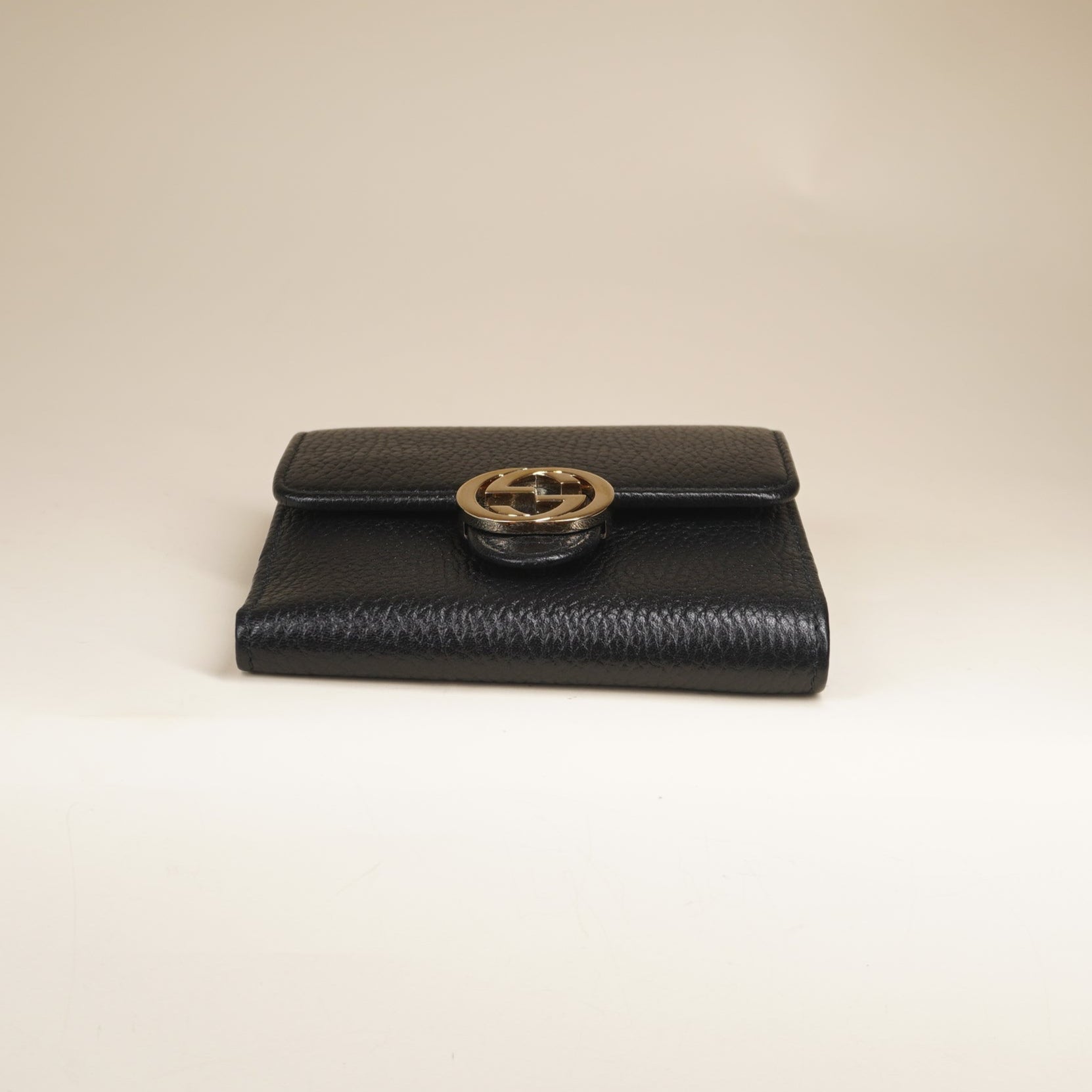 PRE-OWNED Dollar Calfskin Interlocking G French Wallet Black