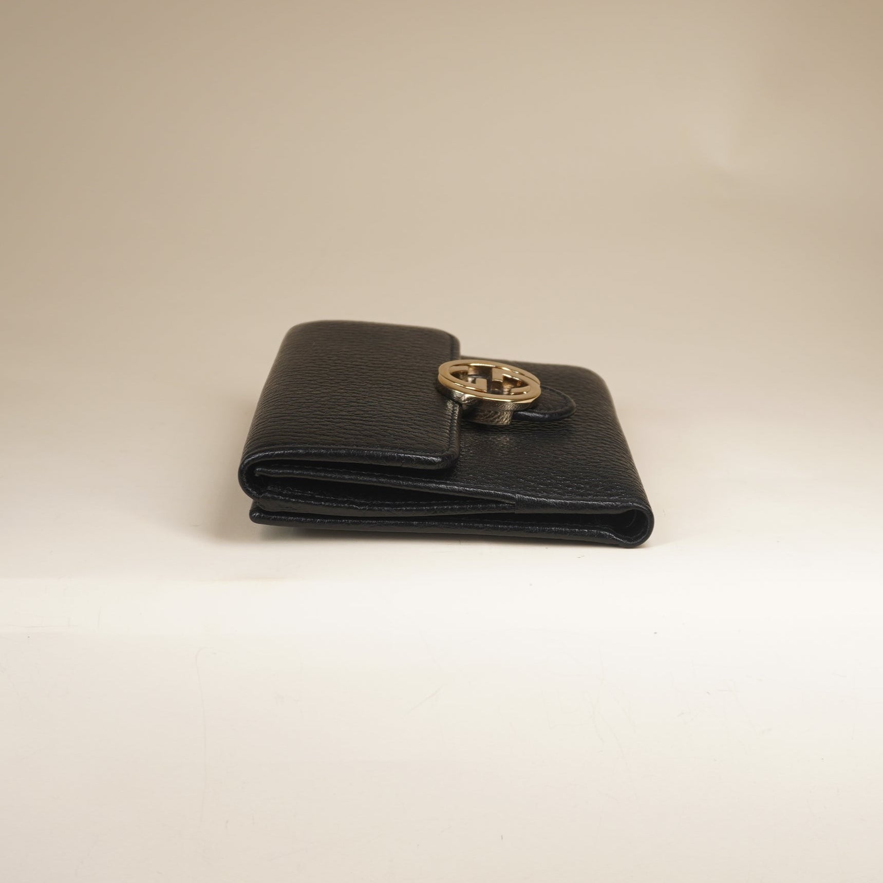 PRE-OWNED Dollar Calfskin Interlocking G French Wallet Black