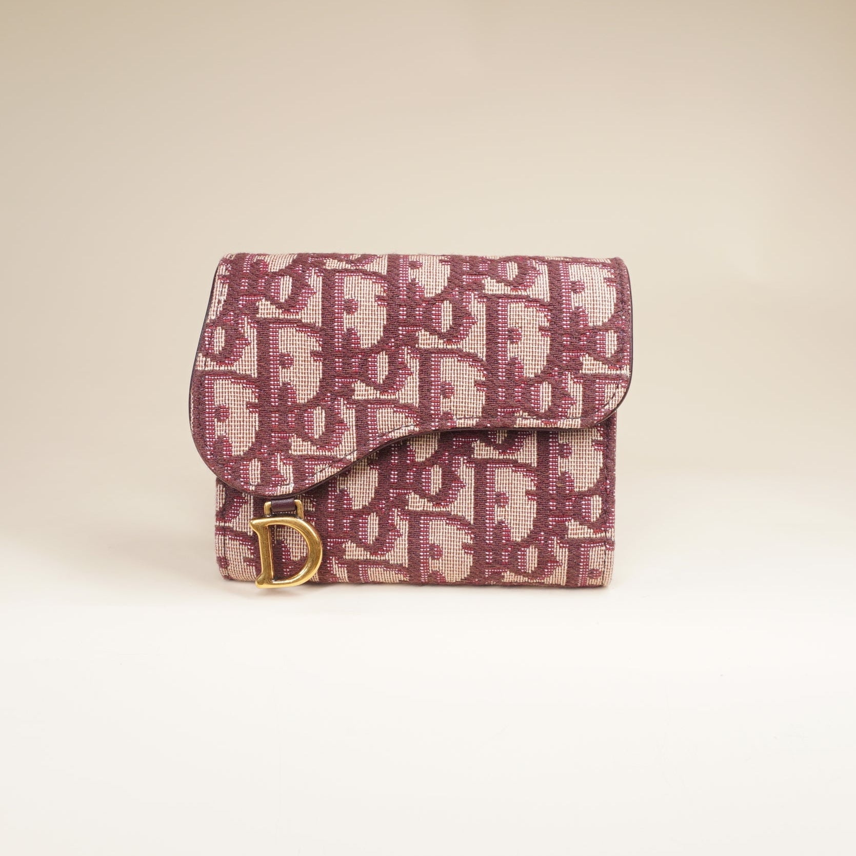 PRE-OWNED Oblique Saddle Card Holder Bordeaux