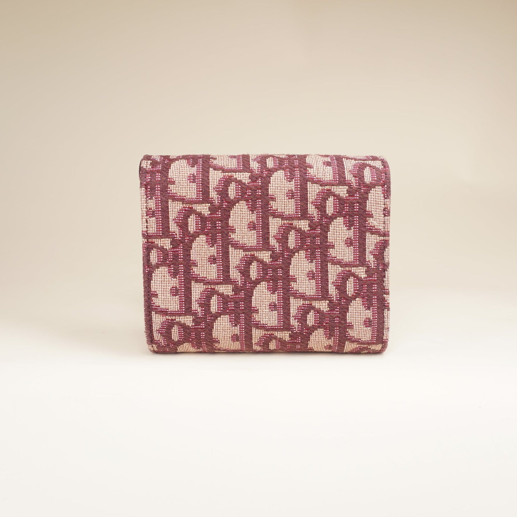 PRE-OWNED Oblique Saddle Card Holder Bordeaux