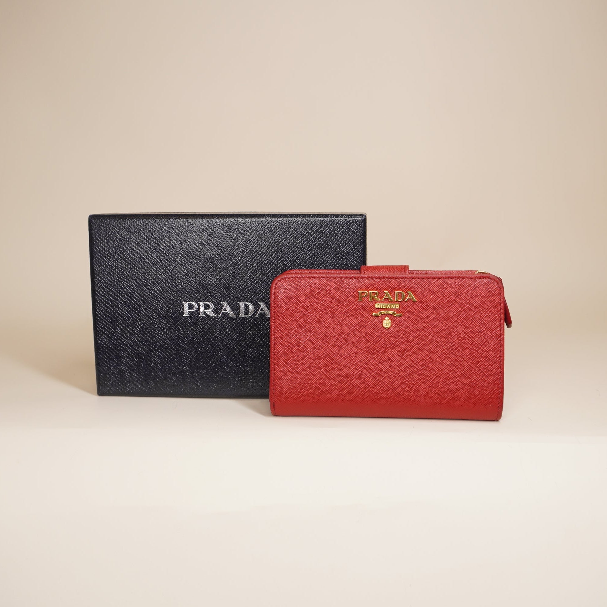 PRE-OWNED Red Saffiano Leather Bifold Wallet