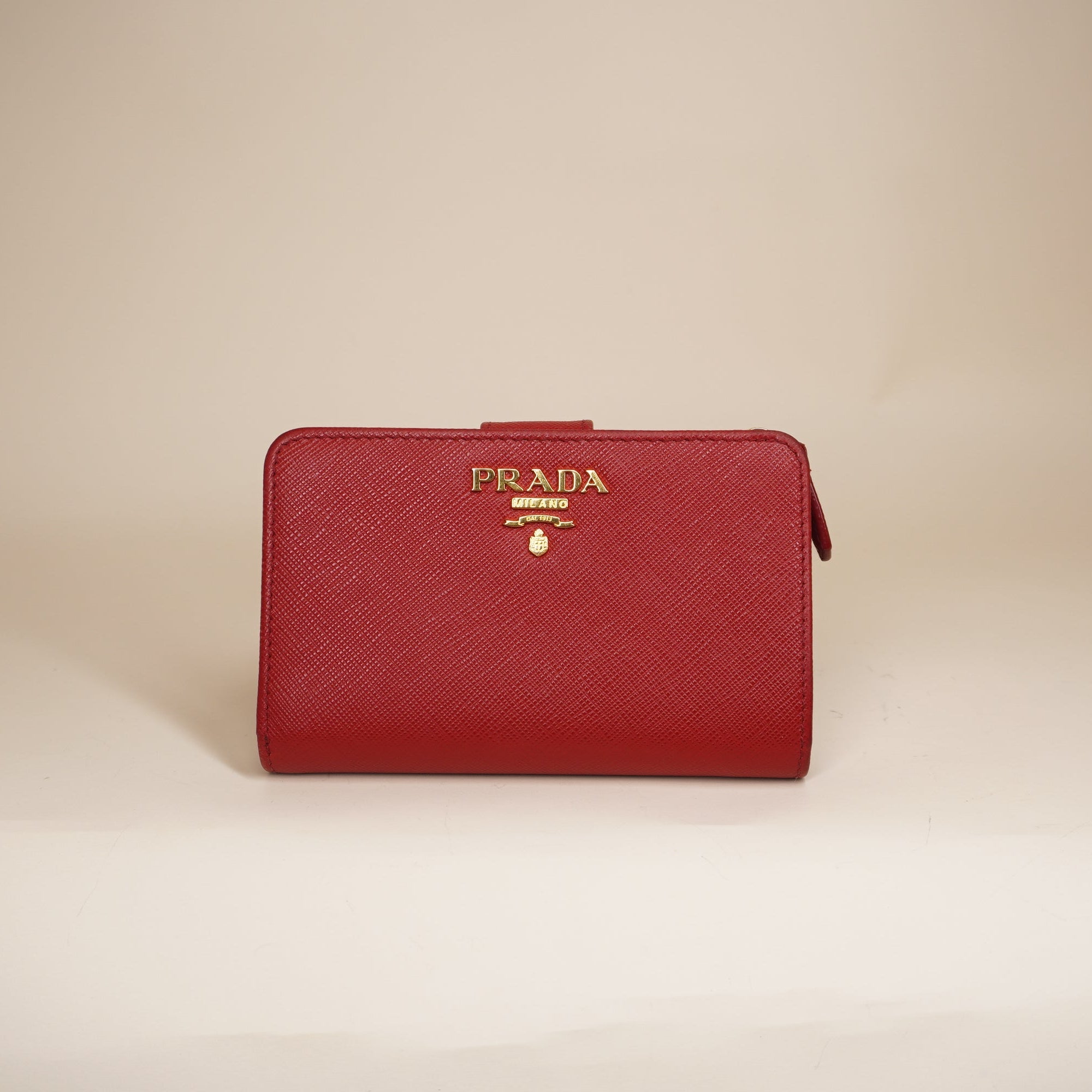 PRE-OWNED Red Saffiano Leather Bifold Wallet