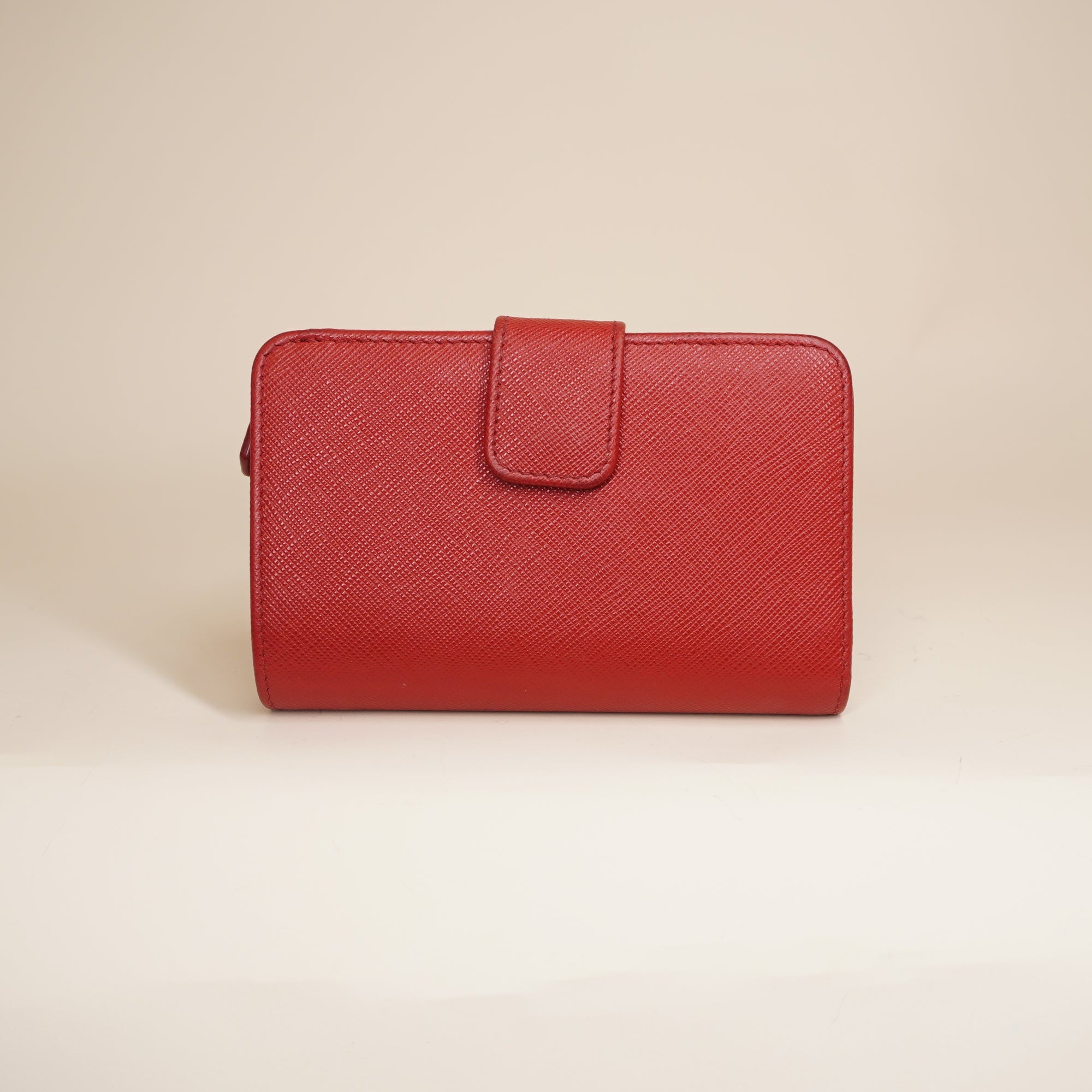 PRE-OWNED Red Saffiano Leather Bifold Wallet