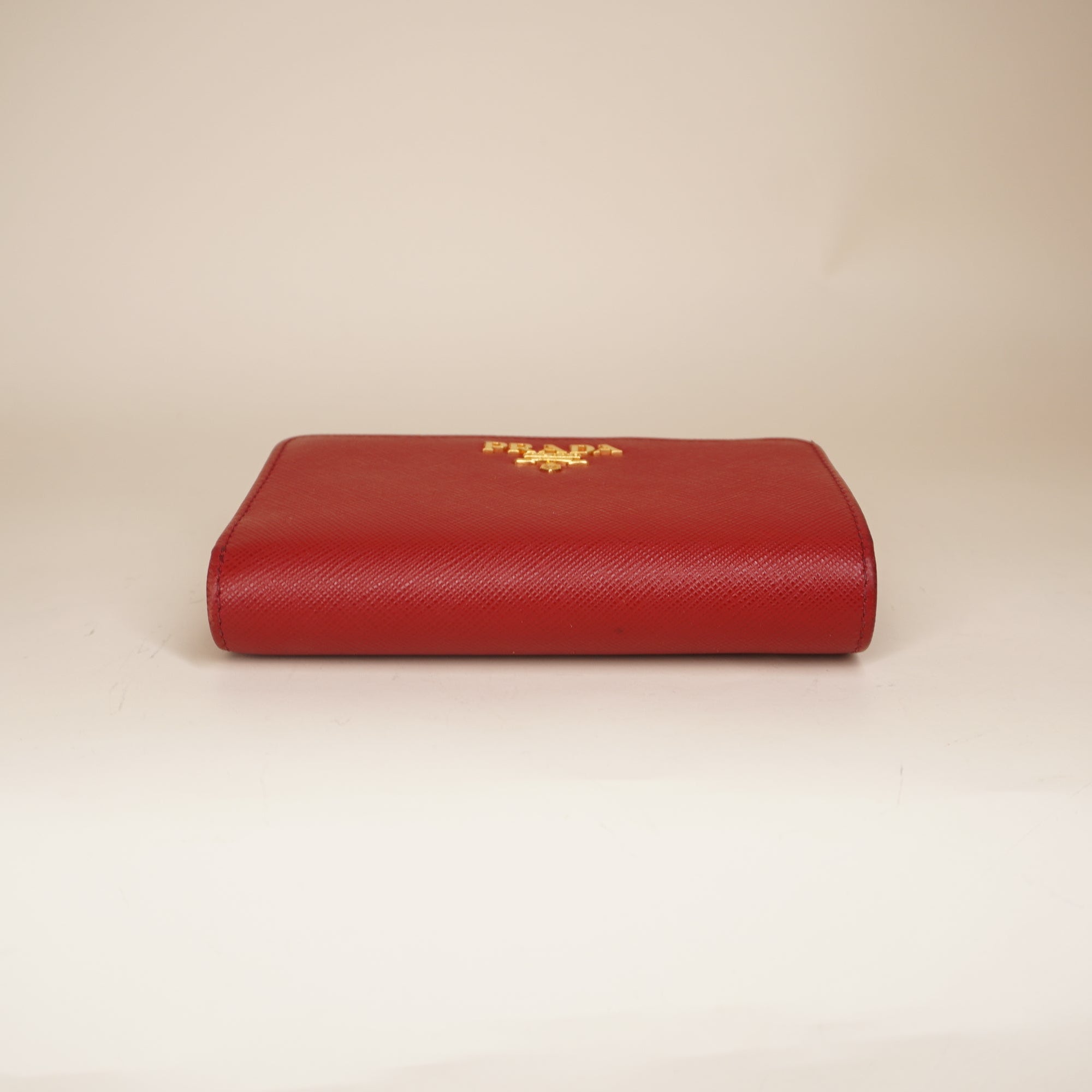 PRE-OWNED Red Saffiano Leather Bifold Wallet