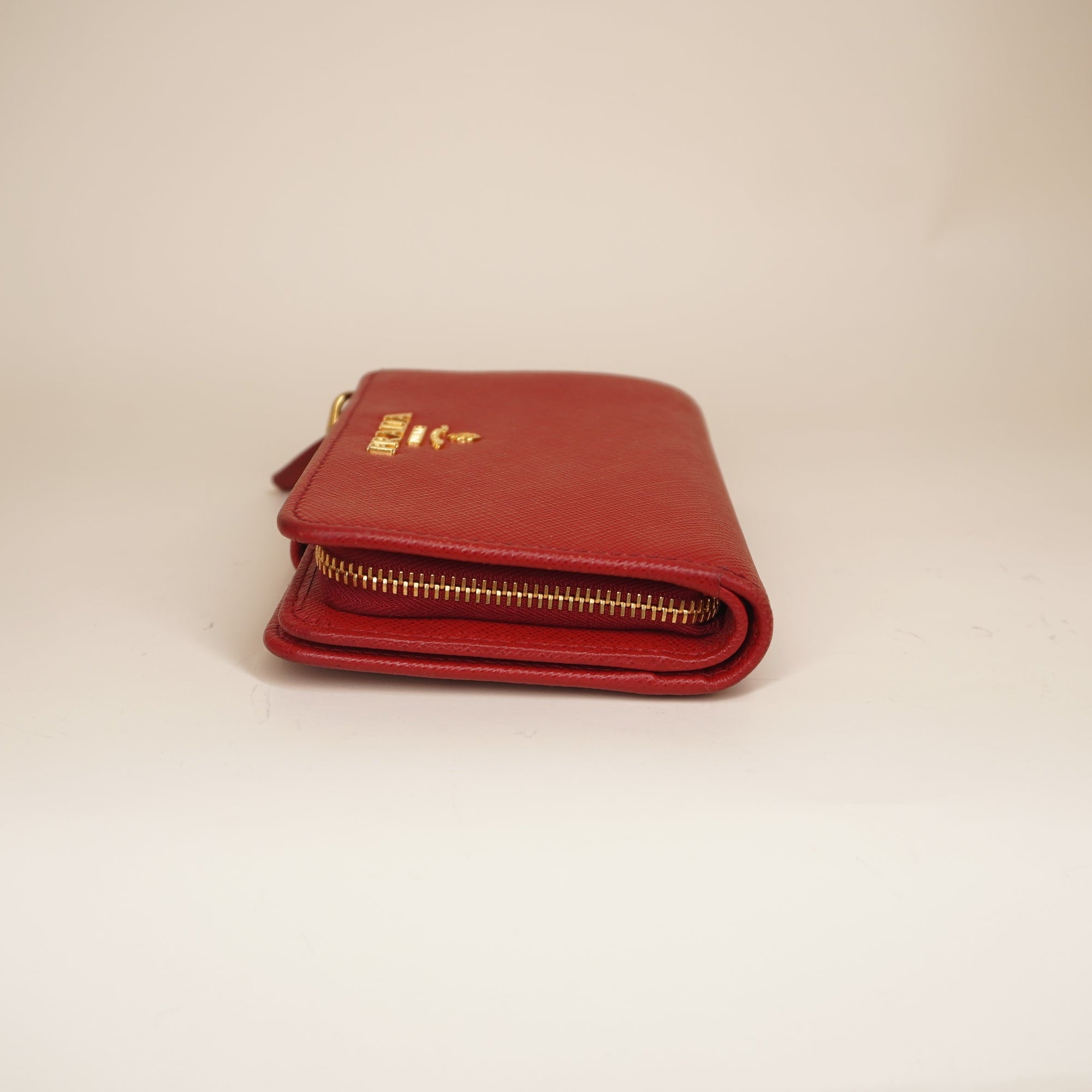 PRE-OWNED Red Saffiano Leather Bifold Wallet
