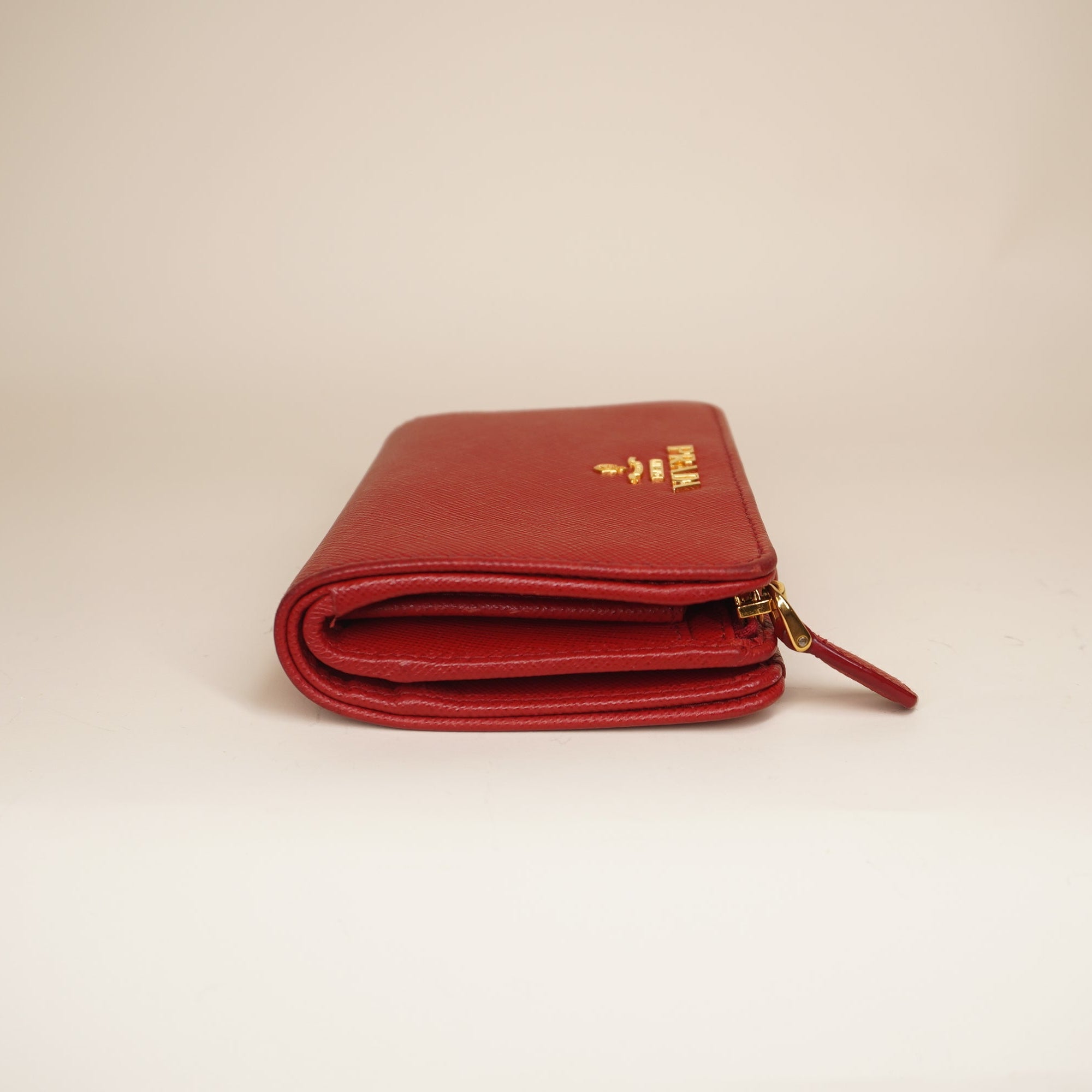 PRE-OWNED Red Saffiano Leather Bifold Wallet