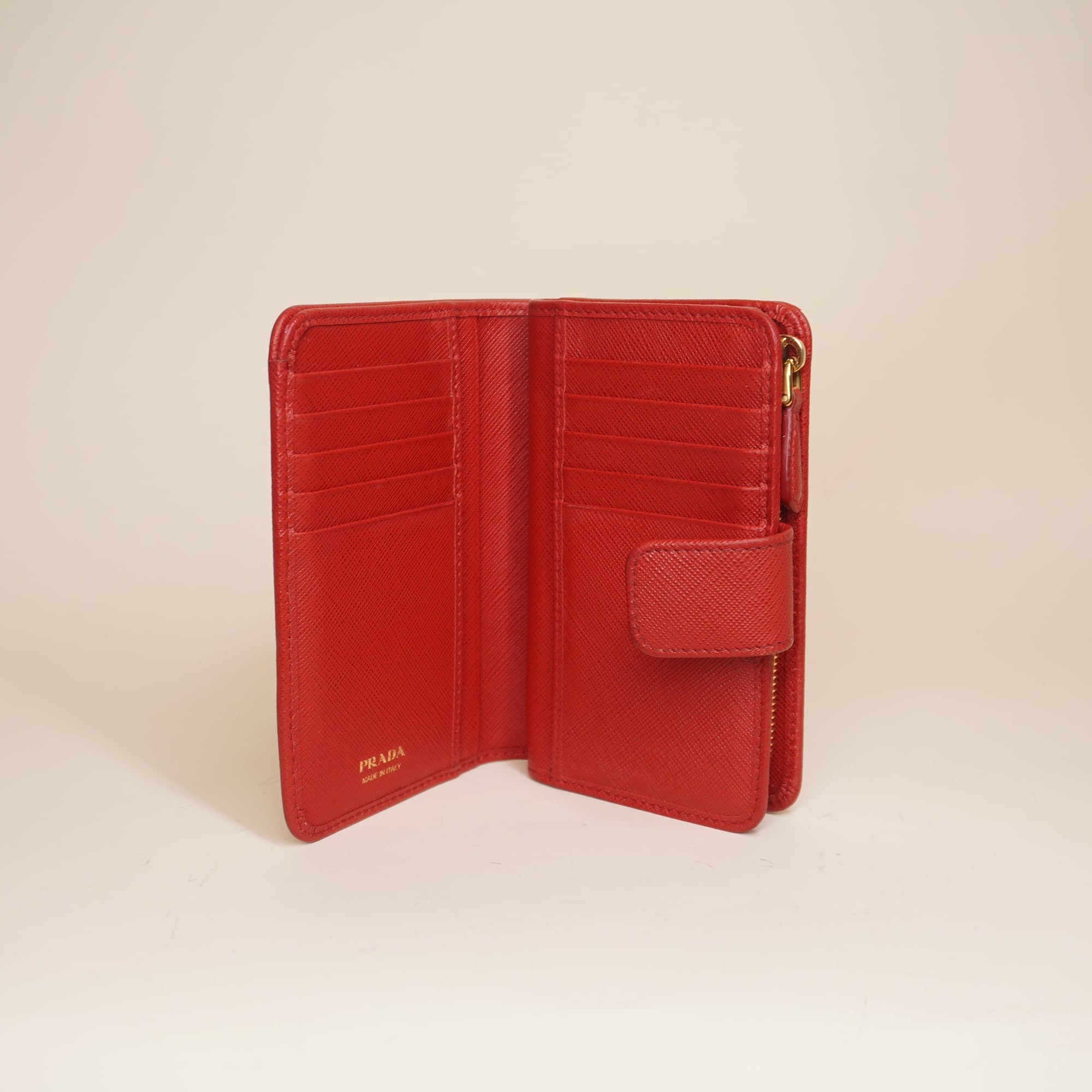 PRE-OWNED Red Saffiano Leather Bifold Wallet