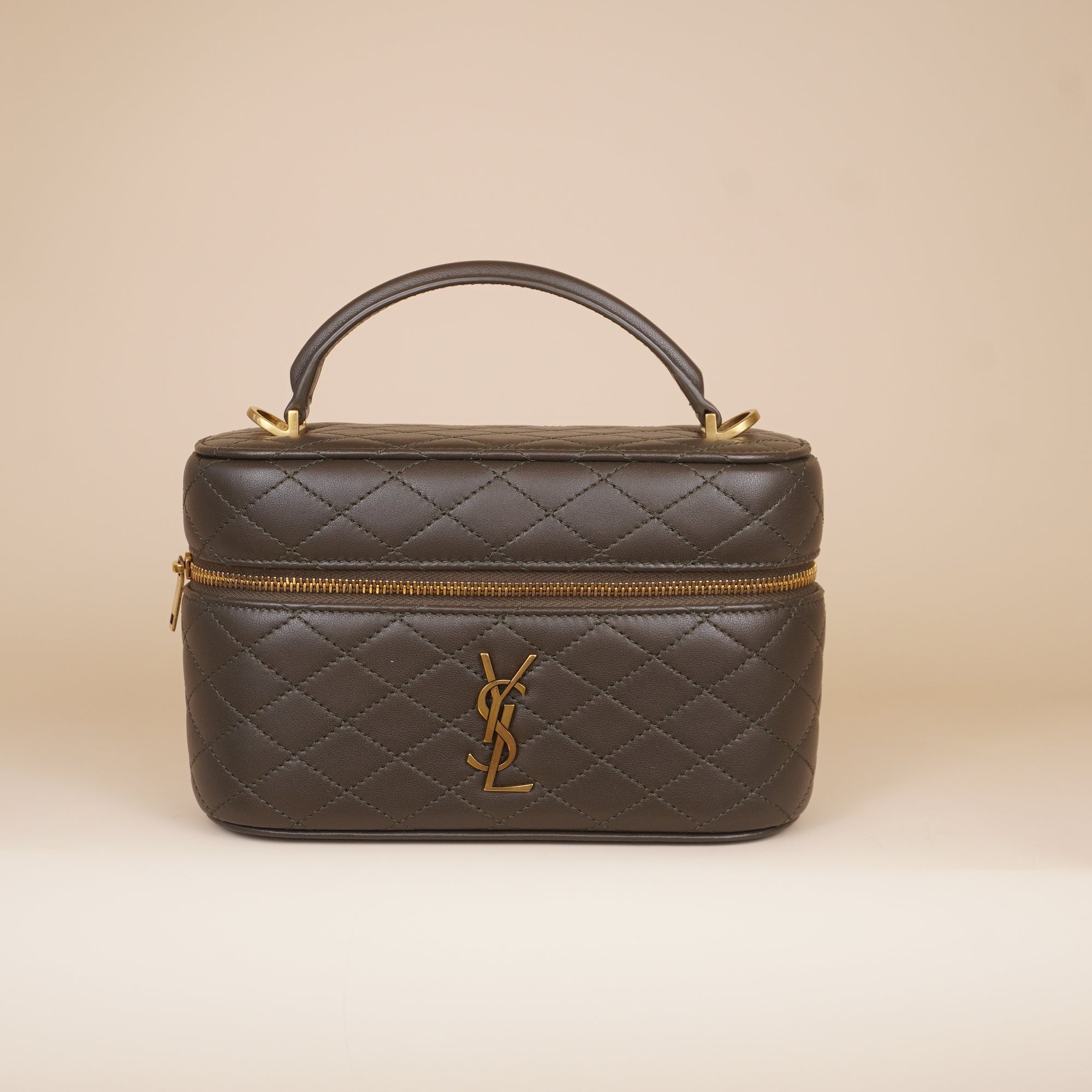 PRE-OWNED Olive Green Quilted Leather Mini Gaby Vanity Bag