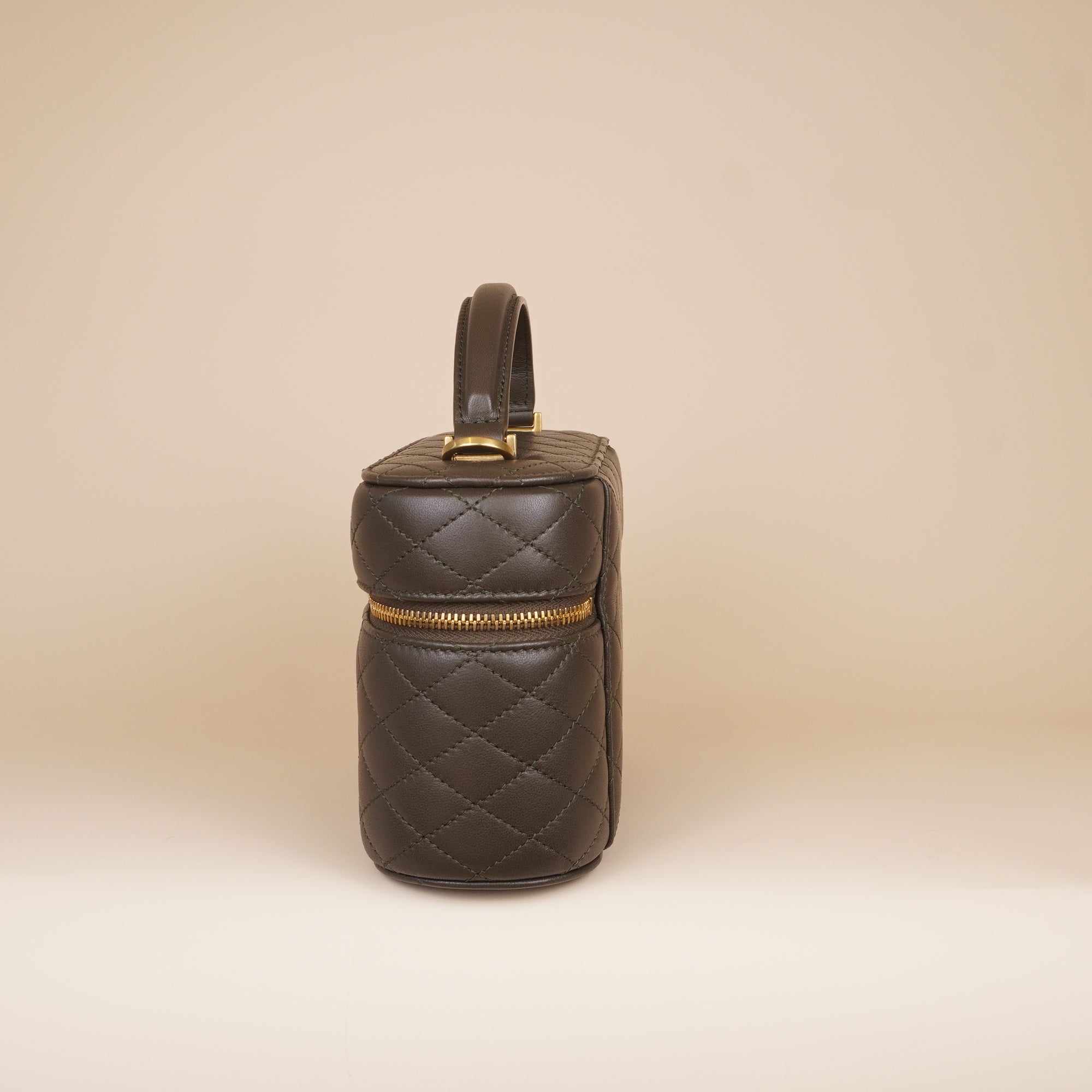 PRE-OWNED Olive Green Quilted Leather Mini Gaby Vanity Bag