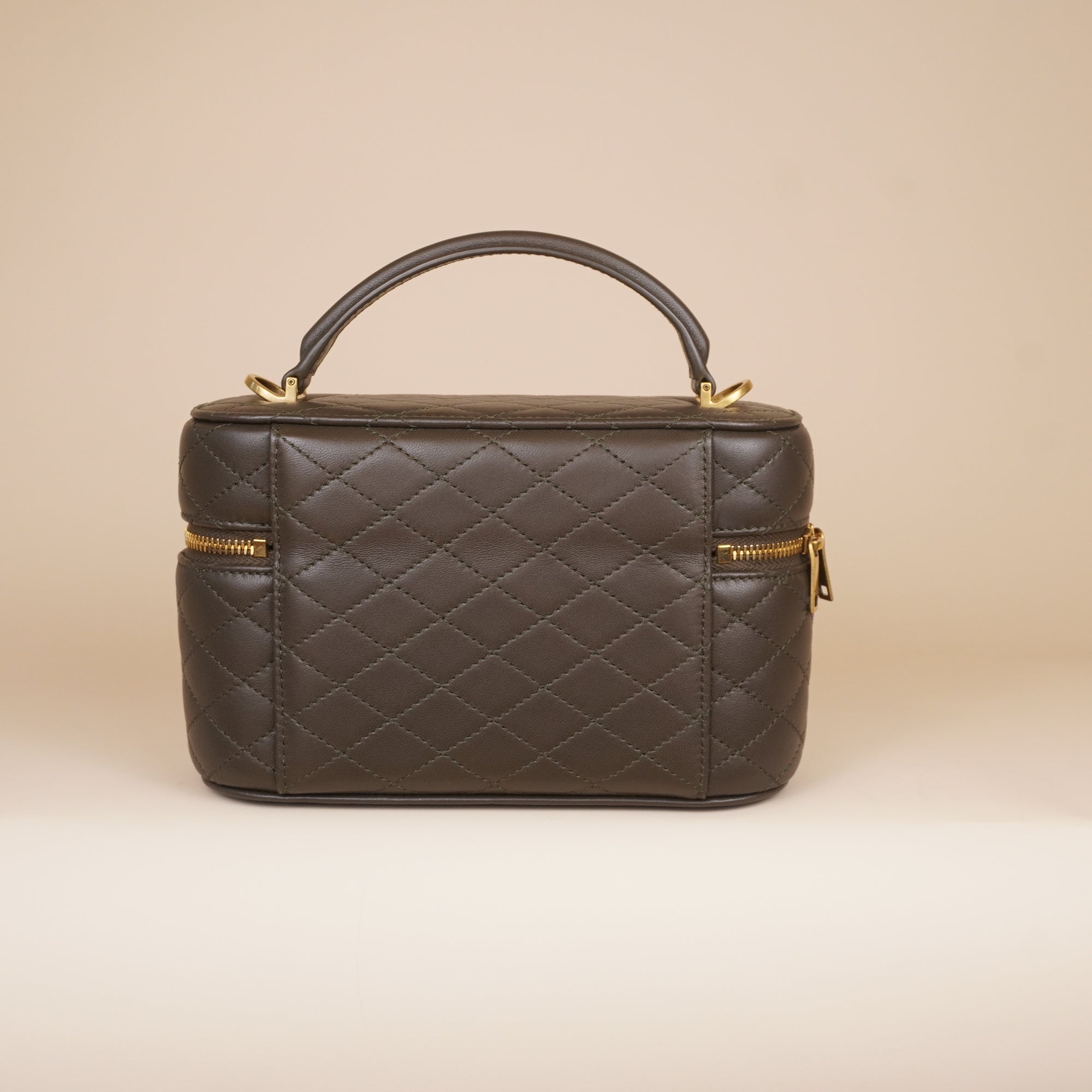 PRE-OWNED Olive Green Quilted Leather Mini Gaby Vanity Bag