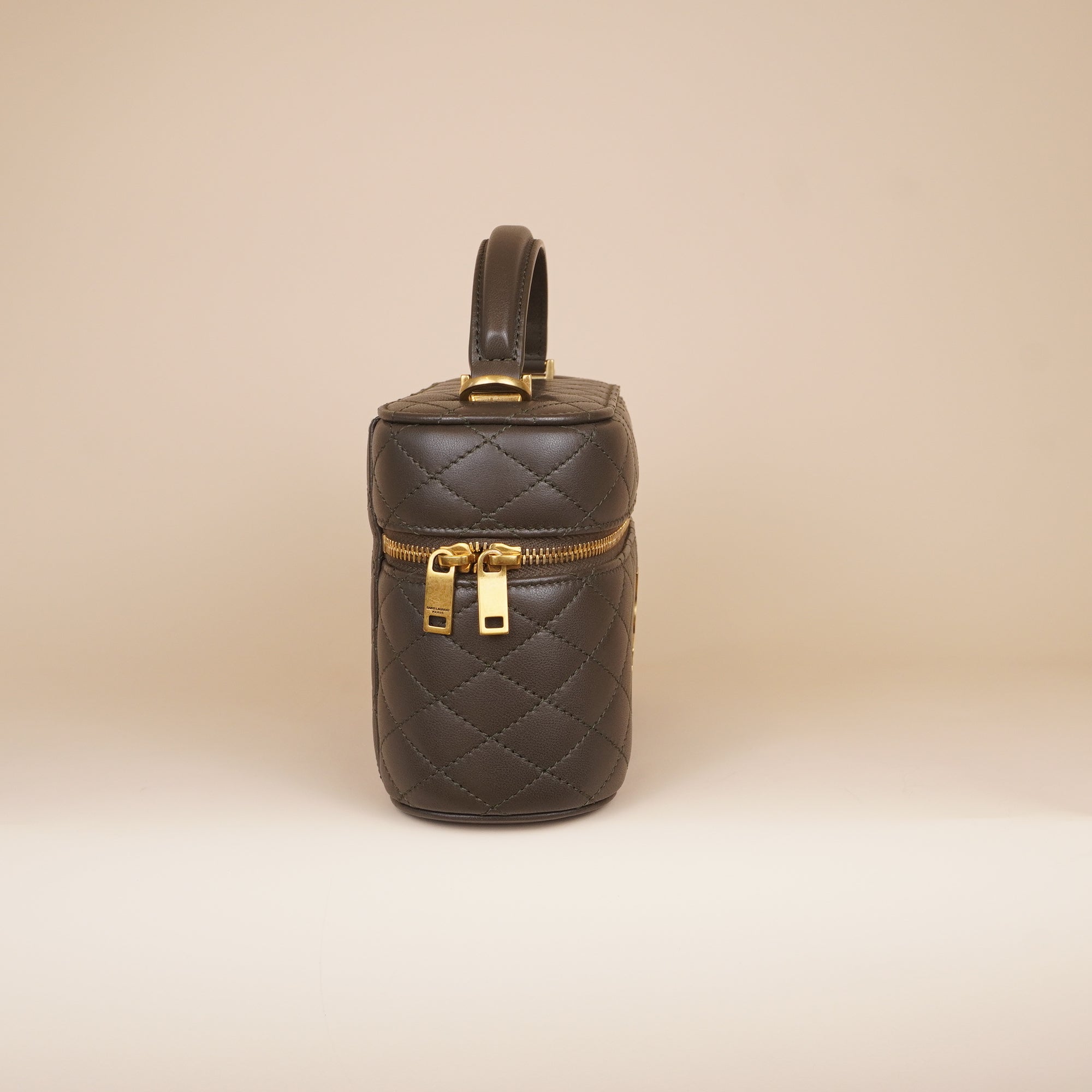 PRE-OWNED Olive Green Quilted Leather Mini Gaby Vanity Bag