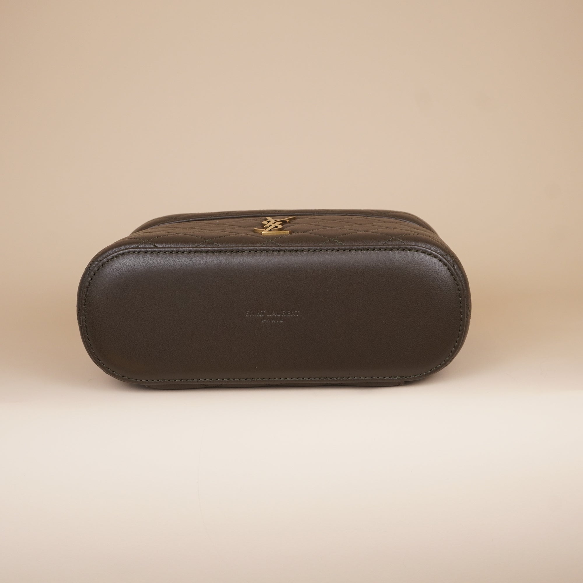 PRE-OWNED Olive Green Quilted Leather Mini Gaby Vanity Bag