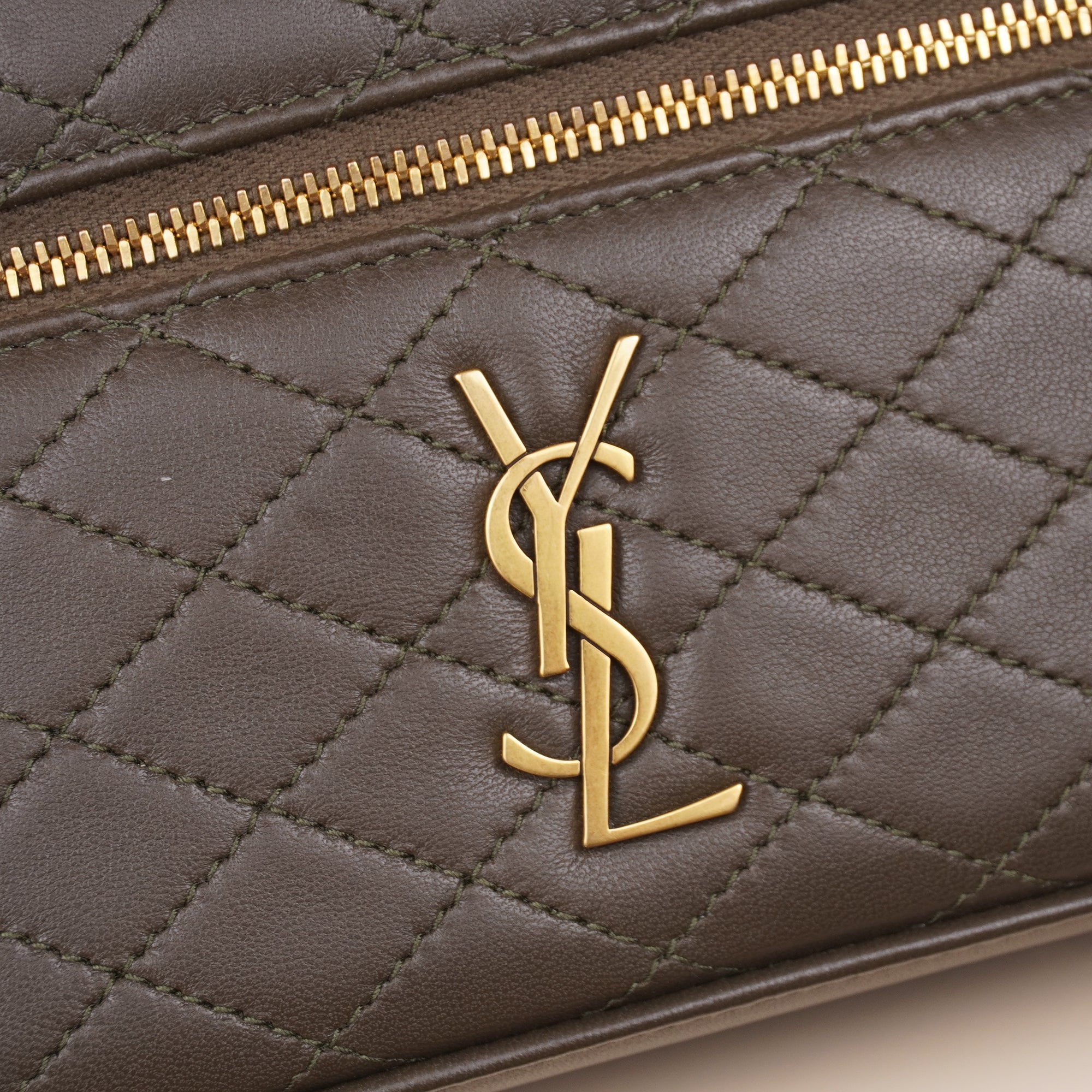 PRE-OWNED Olive Green Quilted Leather Mini Gaby Vanity Bag
