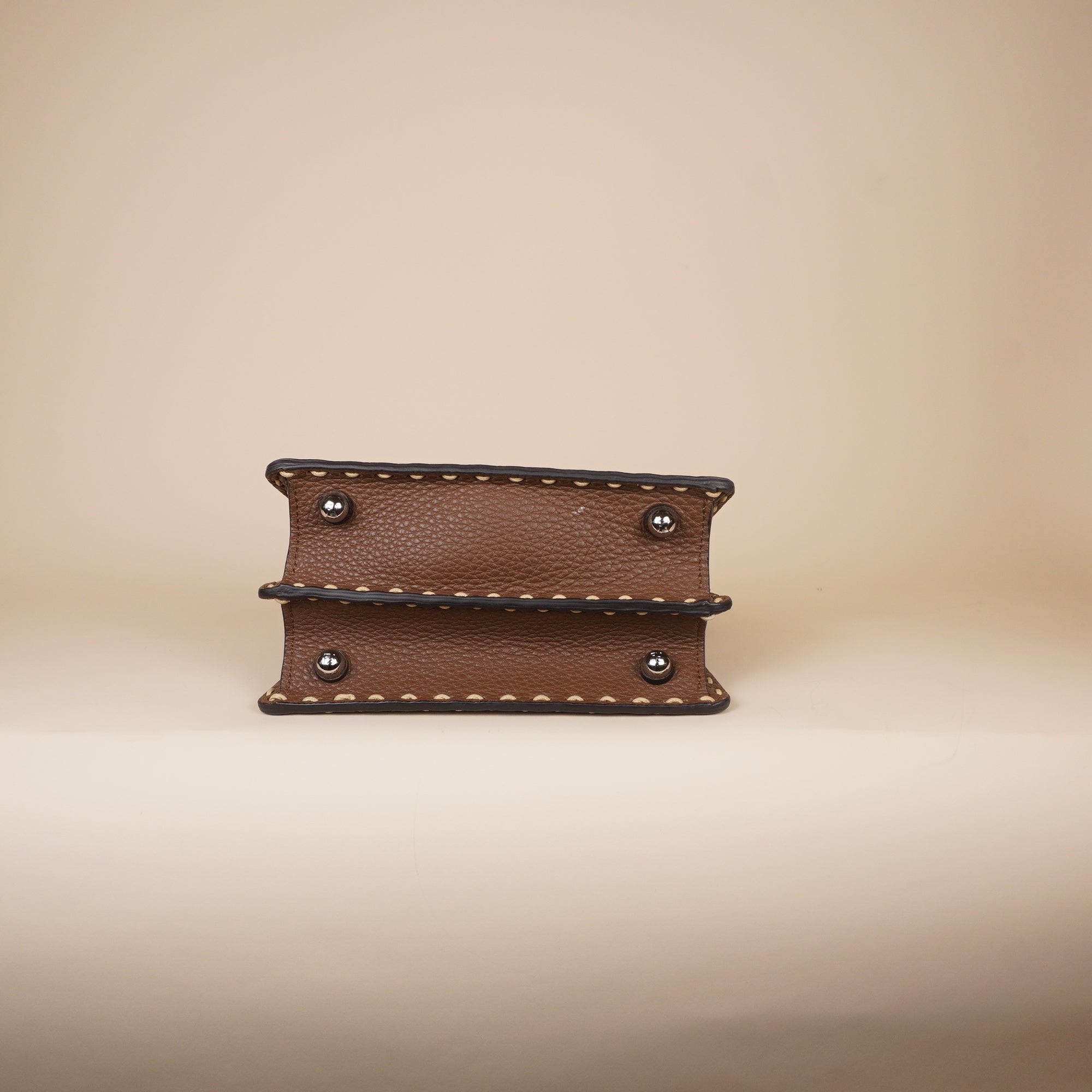 PRE-OWNED FF Cuoio Romano Raffia Woven Petite Peekaboo I SEE U Satchel in Natural and Gianduia.