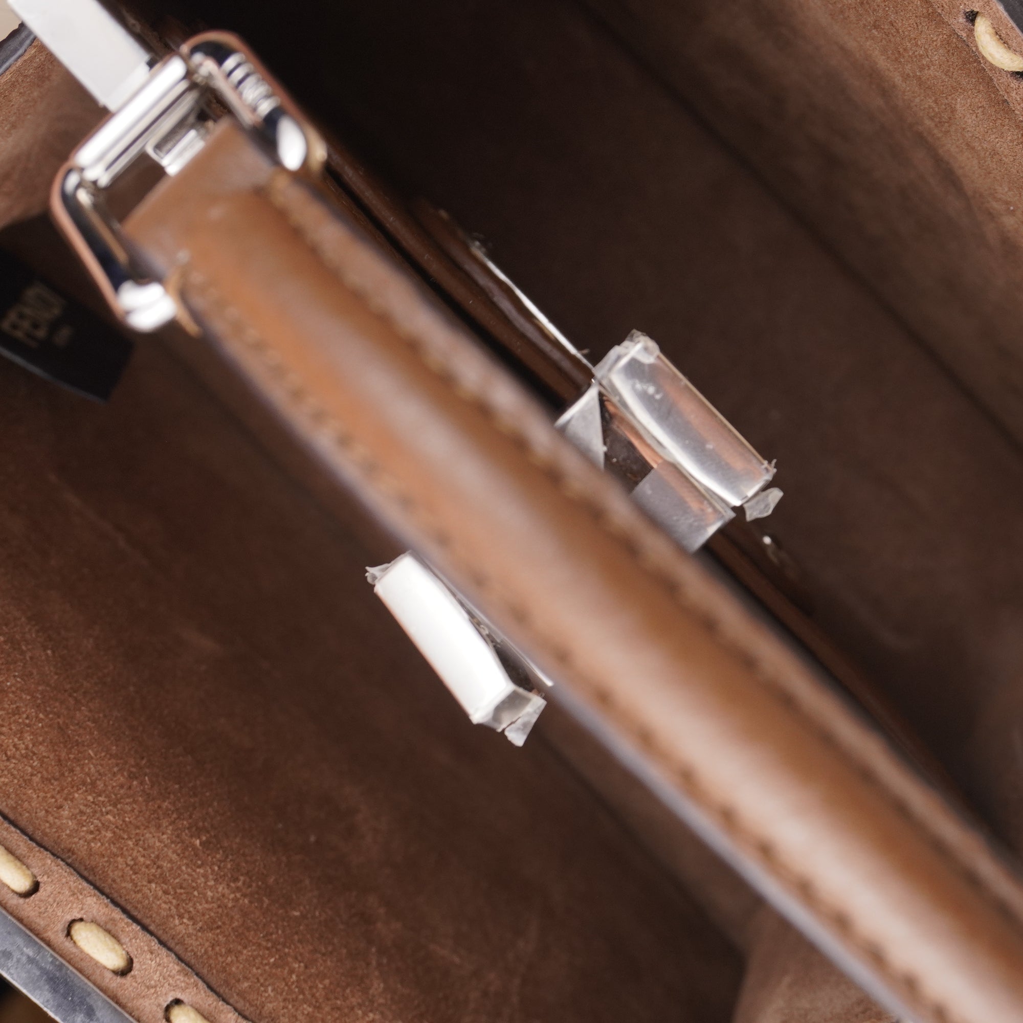PRE-OWNED FF Cuoio Romano Raffia Woven Petite Peekaboo I SEE U Satchel in Natural and Gianduia.
