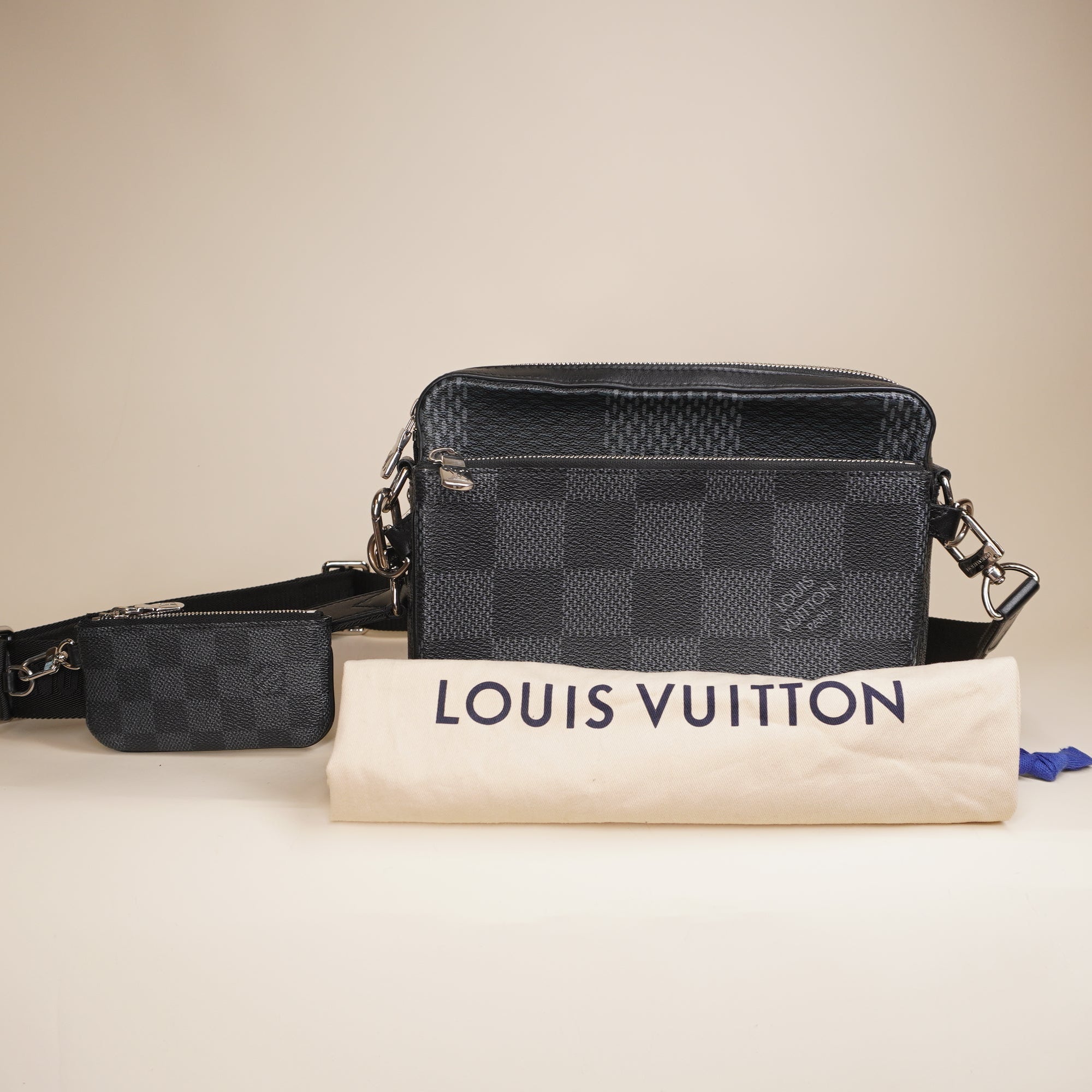 PRE-OWNED LV Black Canvas Trio Messenger Crossbody Bag