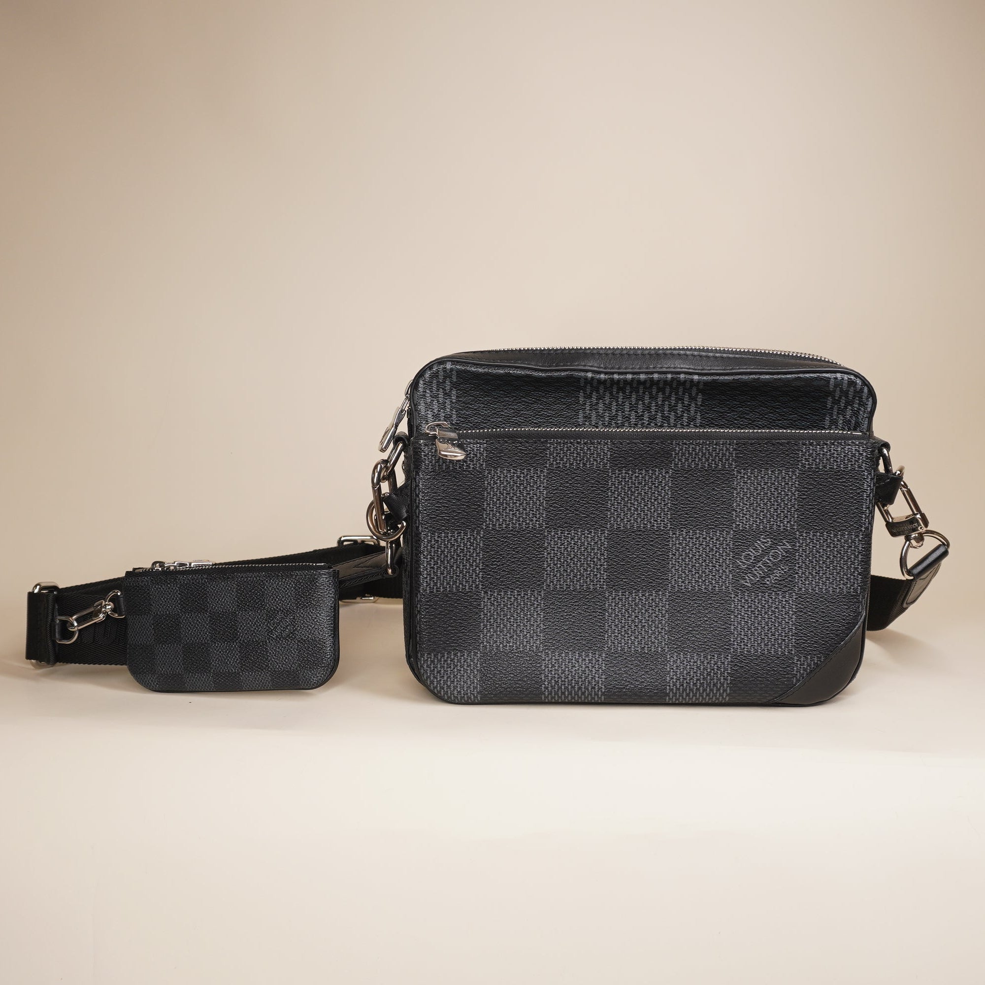 PRE-OWNED LV Black Canvas Trio Messenger Crossbody Bag