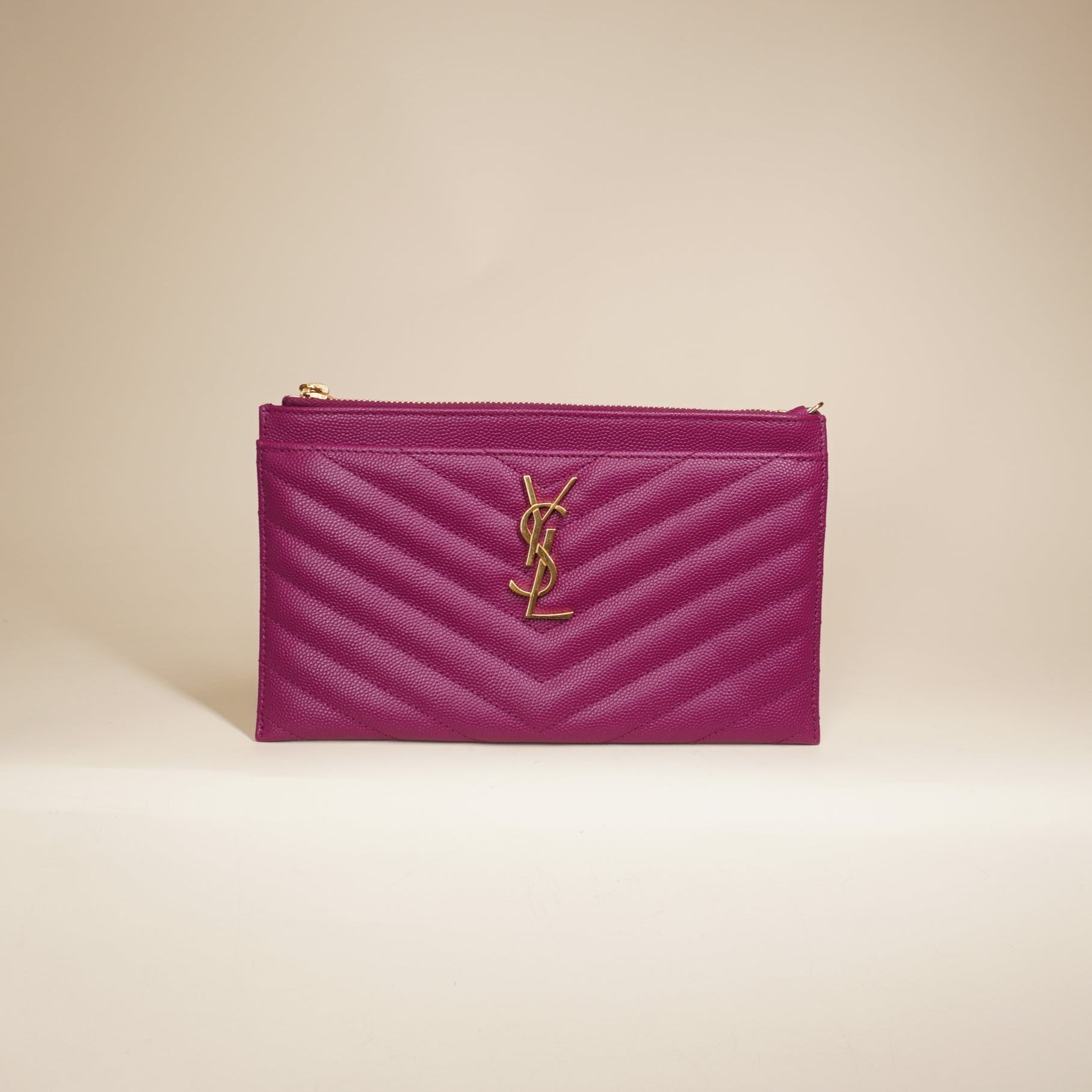 PRE-OWNED Grape Grain De Poudre Chevron Monogram Bill Pouch