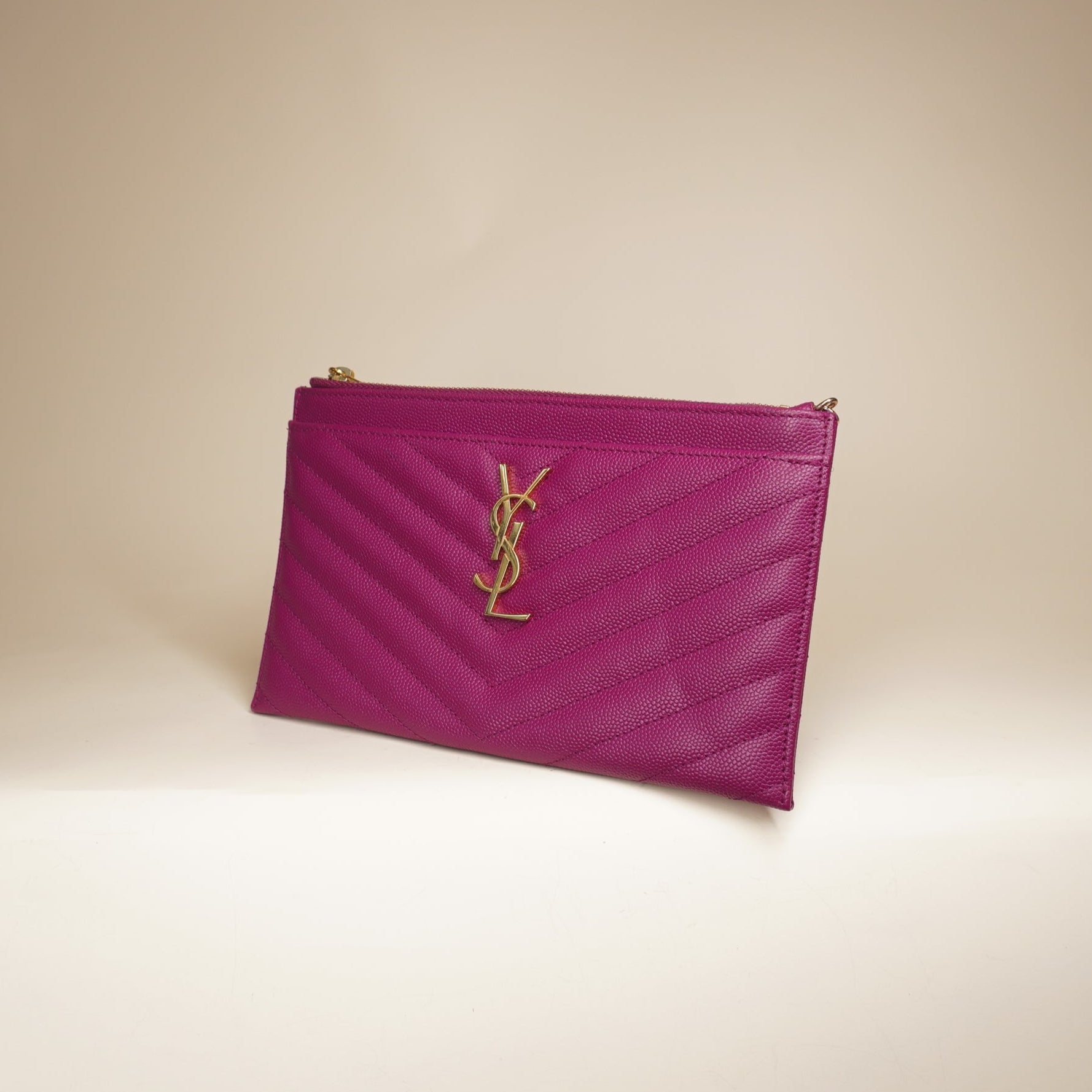 PRE-OWNED Grape Grain De Poudre Chevron Monogram Bill Pouch